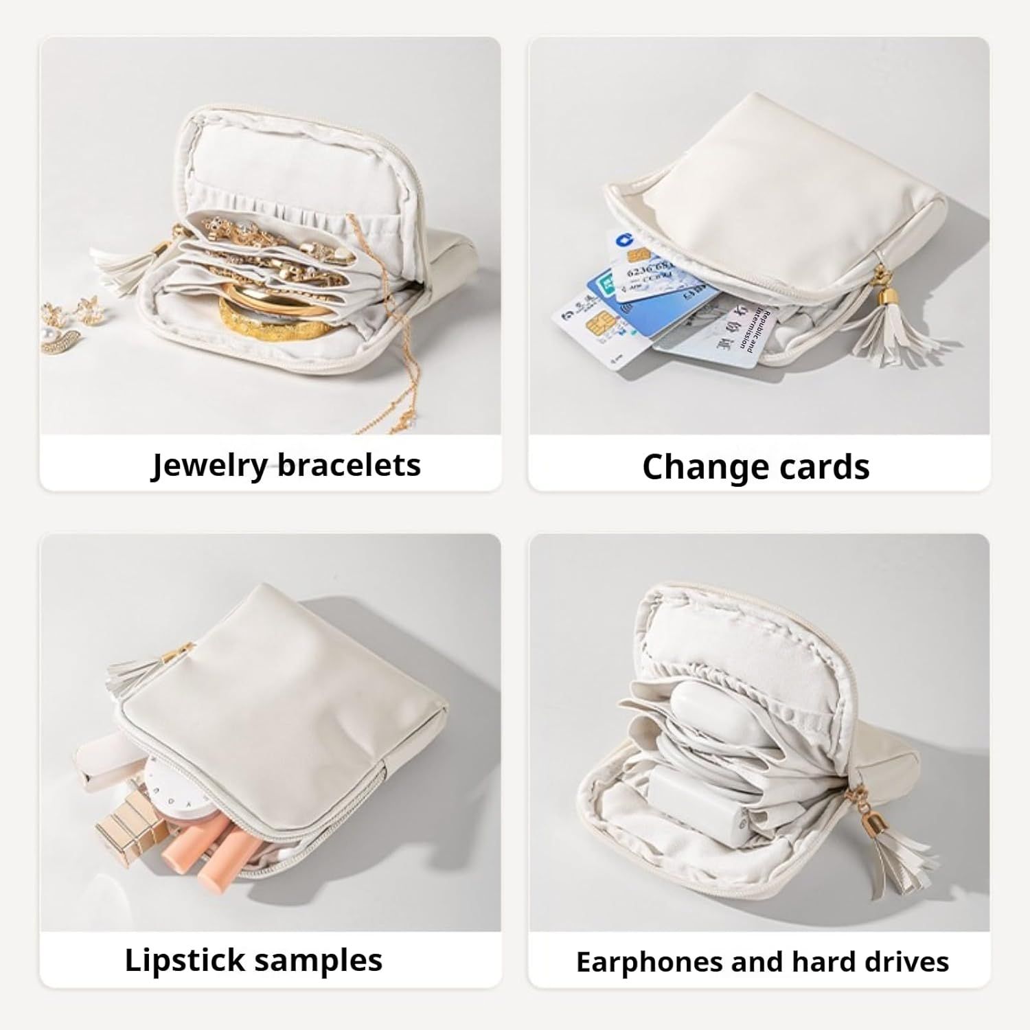 Leather Jewelry Organizer Pouch with Compartments, Travel Jewelry Case Portable Small Box for Necklace Bracelet Earring (Beige) - Image 5