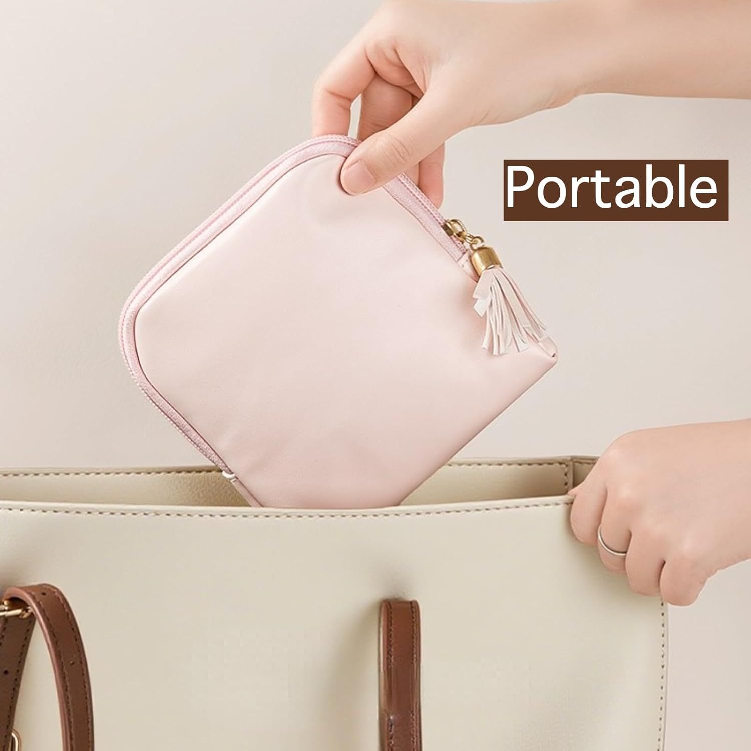 Leather Jewelry Organizer Pouch with Compartments, Travel Jewelry Case Portable Small Box for Necklace Bracelet Earring (Beige) - Image 6