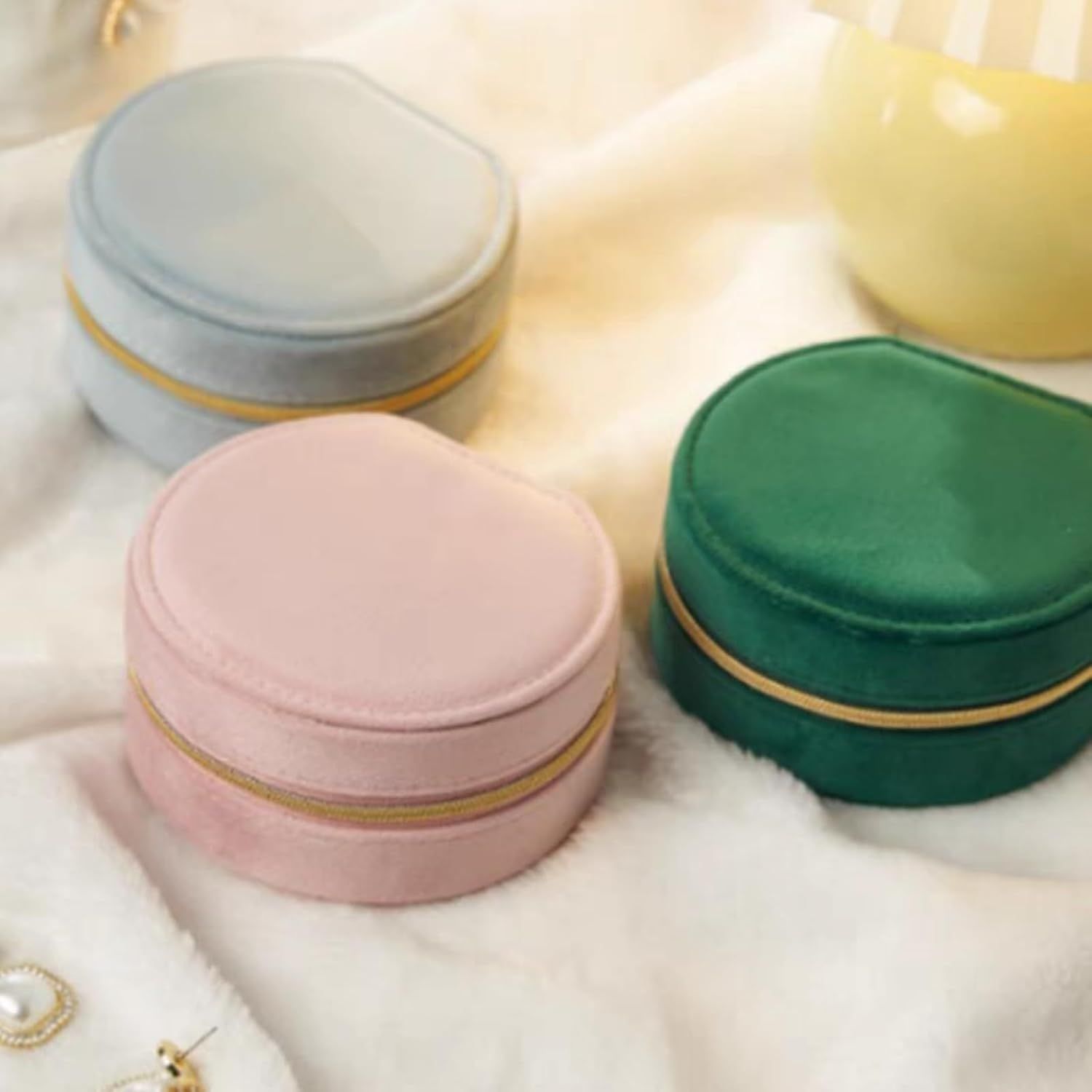 Small Portable Jewelry Box with Mirror for Travel, Luxury 3 Layers Jewelry Organizer Compact Case for Necklace Earring (Green Round) - Image 8