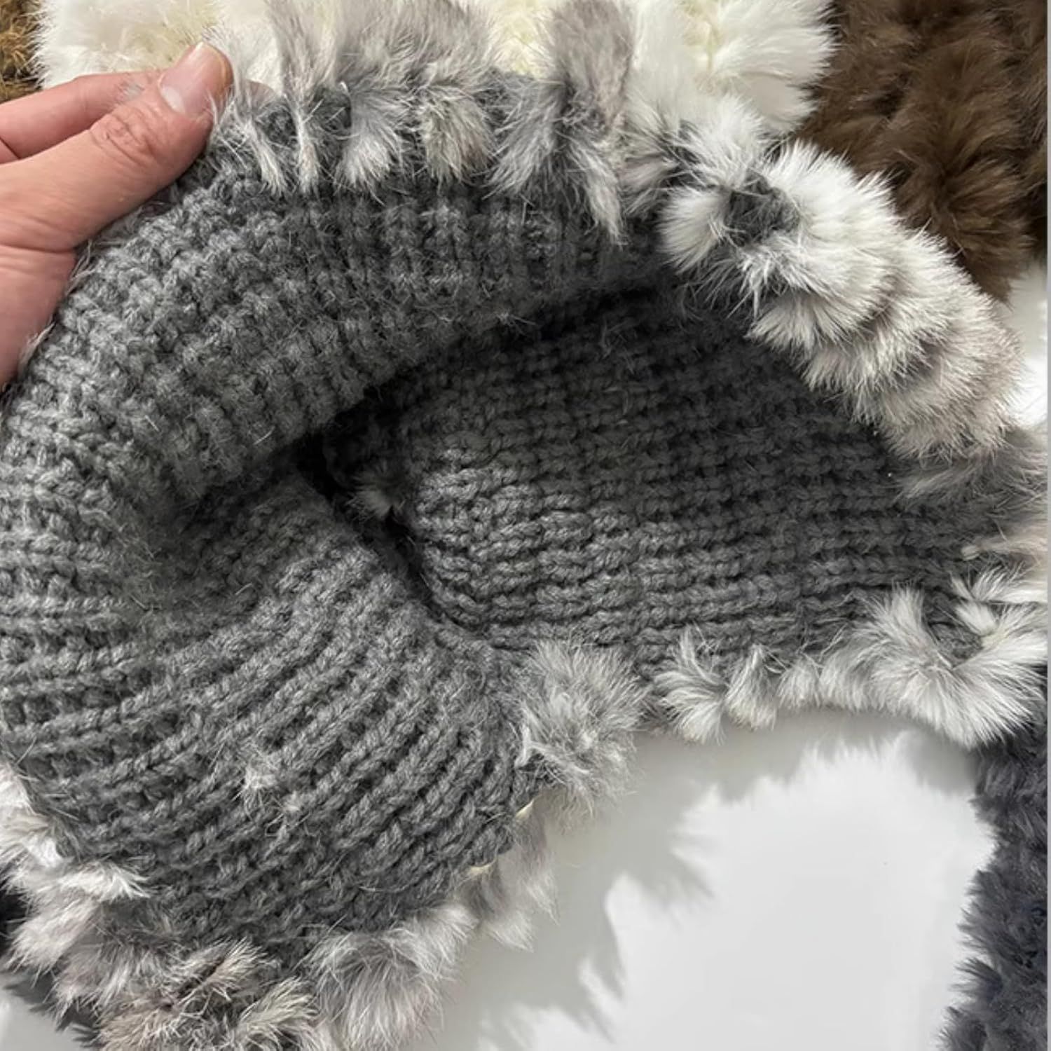 Women's Thick Rabbit Fur Knit Beanie Hat with Nordic Braids for Winter Warm, Ear Protection Thermal Headwear - Image 6