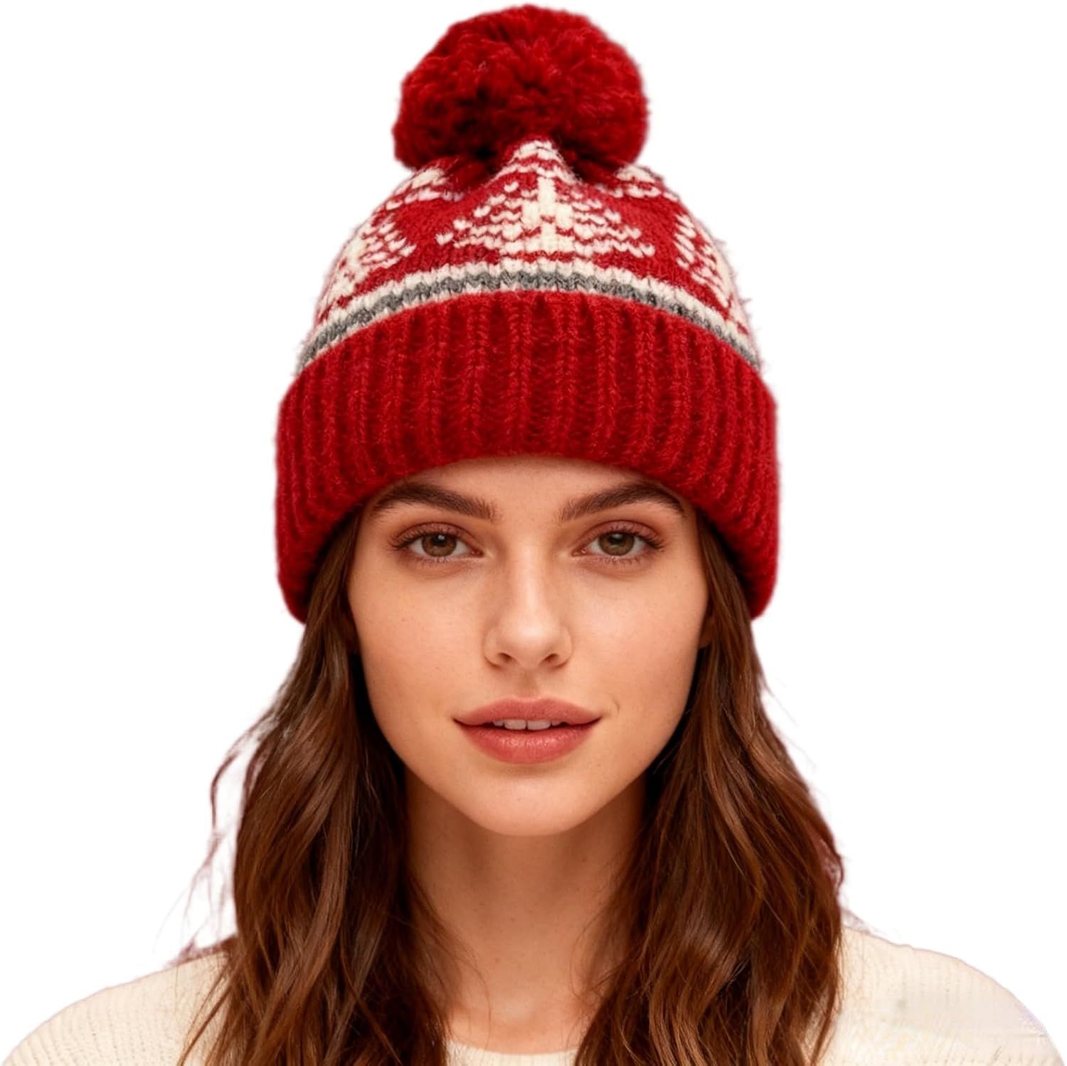 Women's Thick Classic Knit Bobble Hat for Winter Warm, Thermal Beanie with Pom Pom for Girls - Image 1