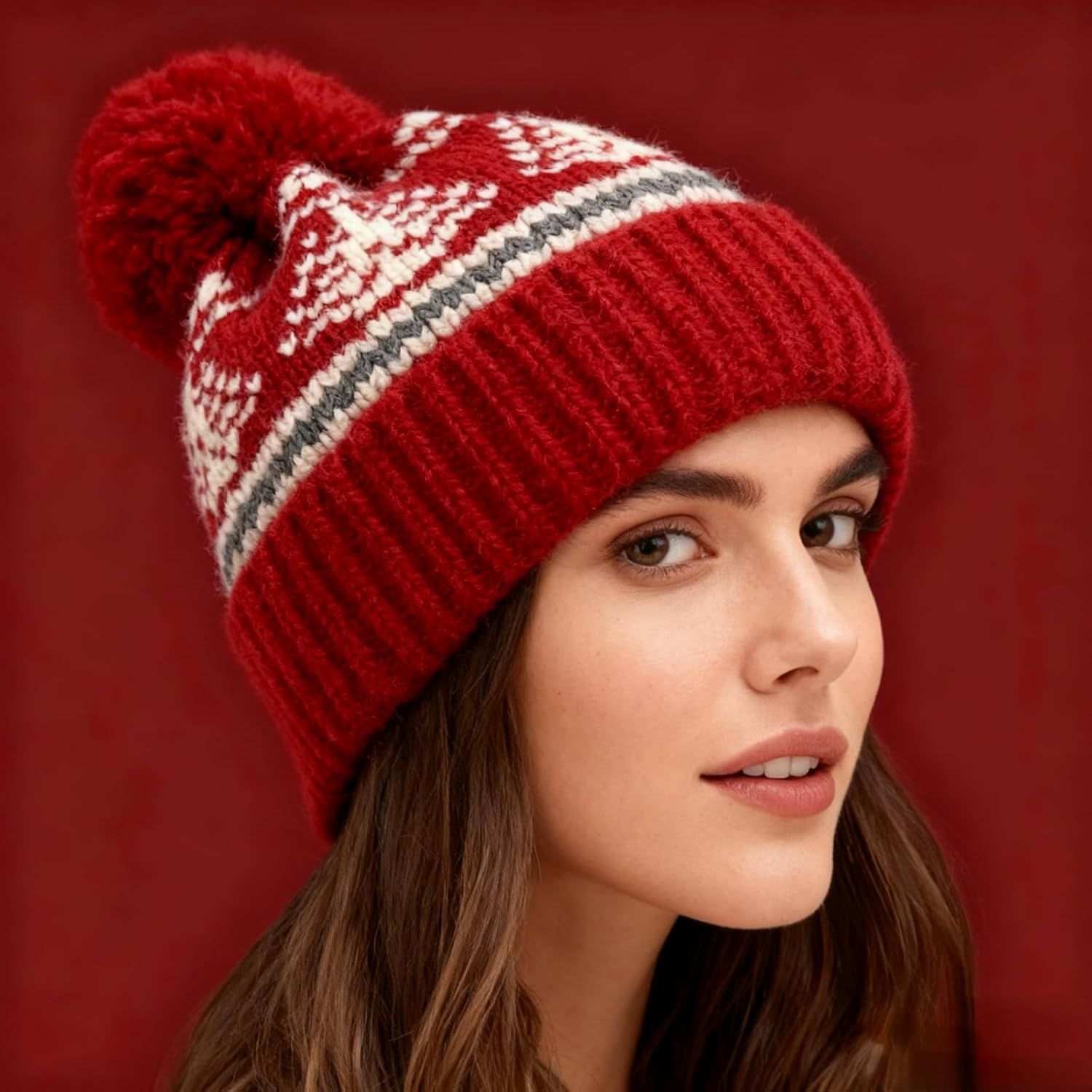 Women's Thick Classic Knit Bobble Hat for Winter Warm, Thermal Beanie with Pom Pom for Girls - Image 2