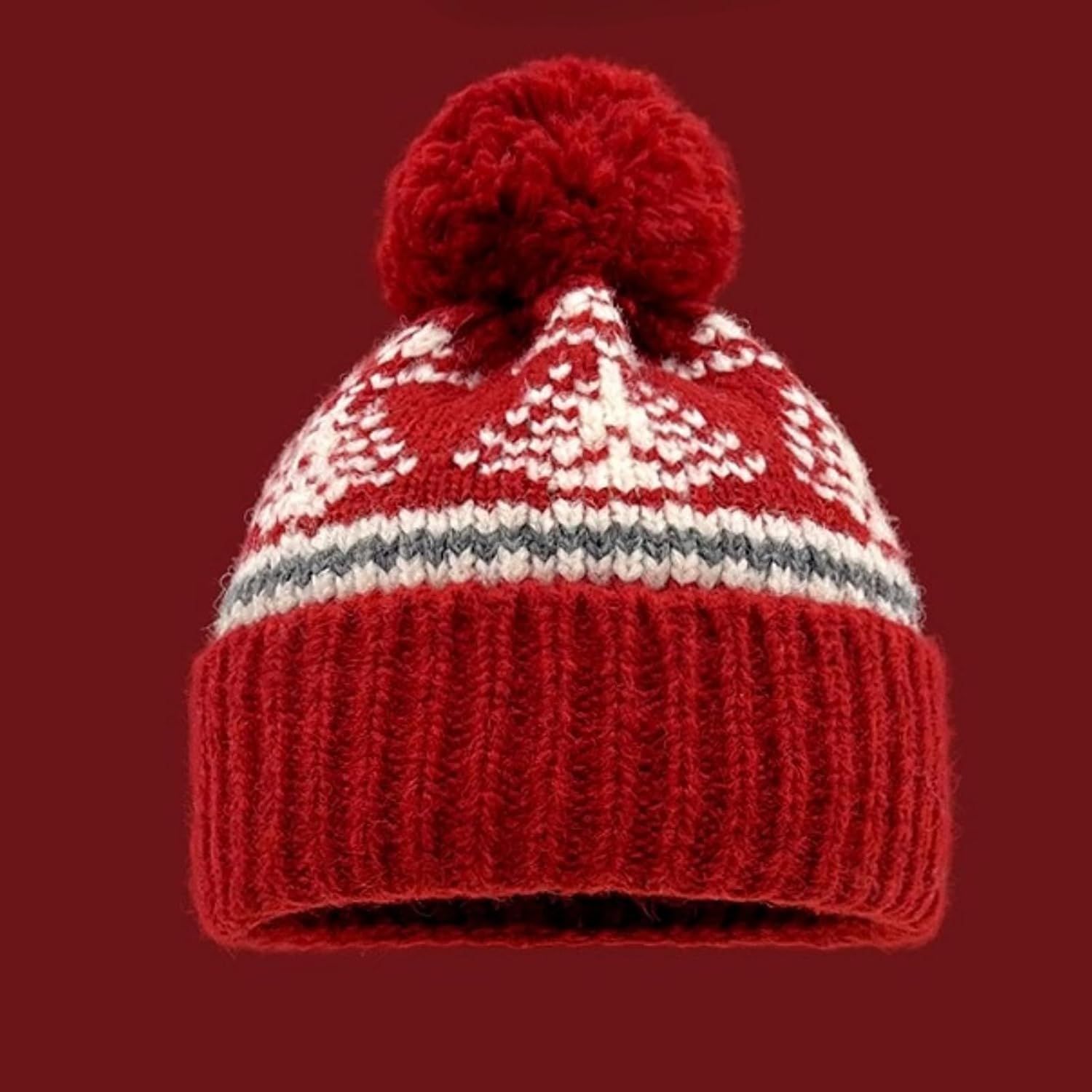 Women's Thick Classic Knit Bobble Hat for Winter Warm, Thermal Beanie with Pom Pom for Girls - Image 3