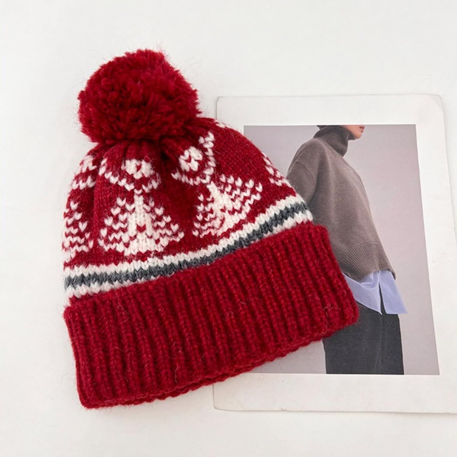 Women's Thick Classic Knit Bobble Hat for Winter Warm, Thermal Beanie with Pom Pom for Girls - Image 4
