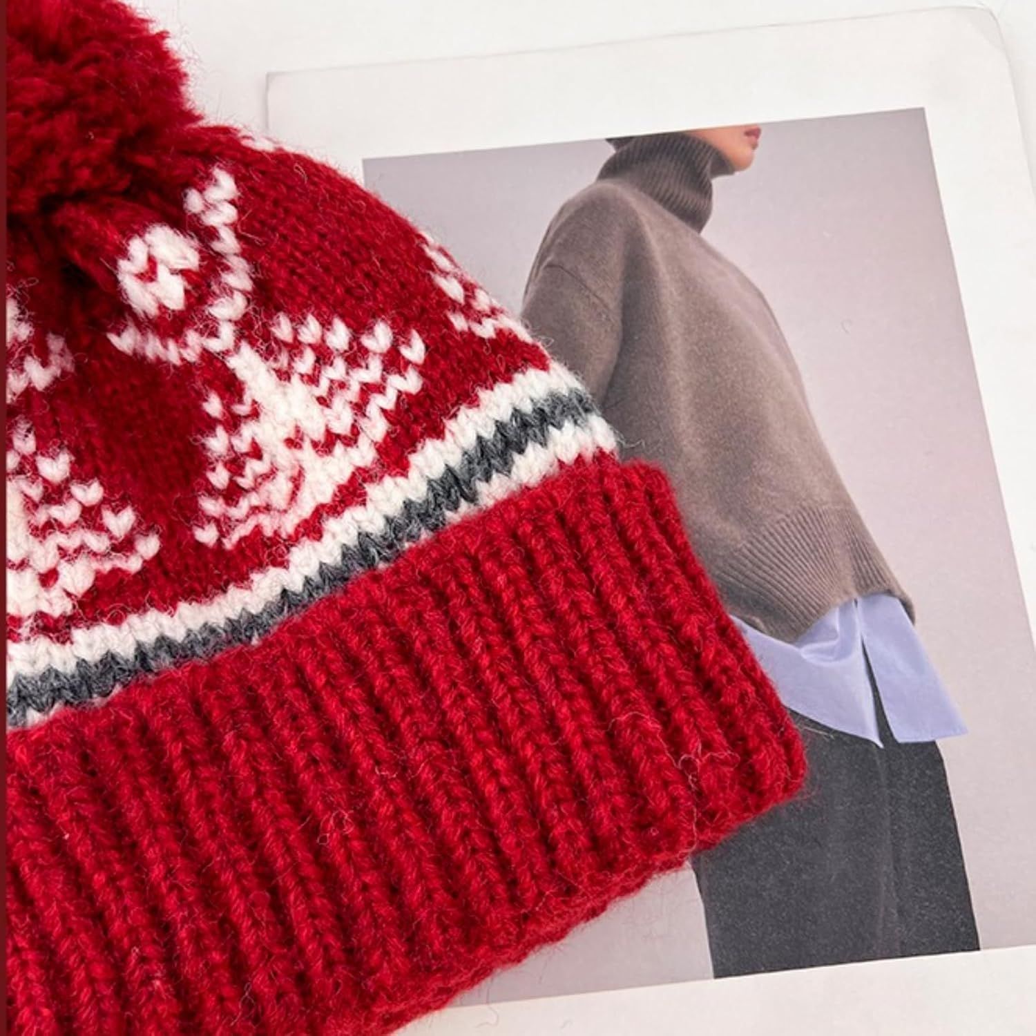 Women's Thick Classic Knit Bobble Hat for Winter Warm, Thermal Beanie with Pom Pom for Girls - Image 5