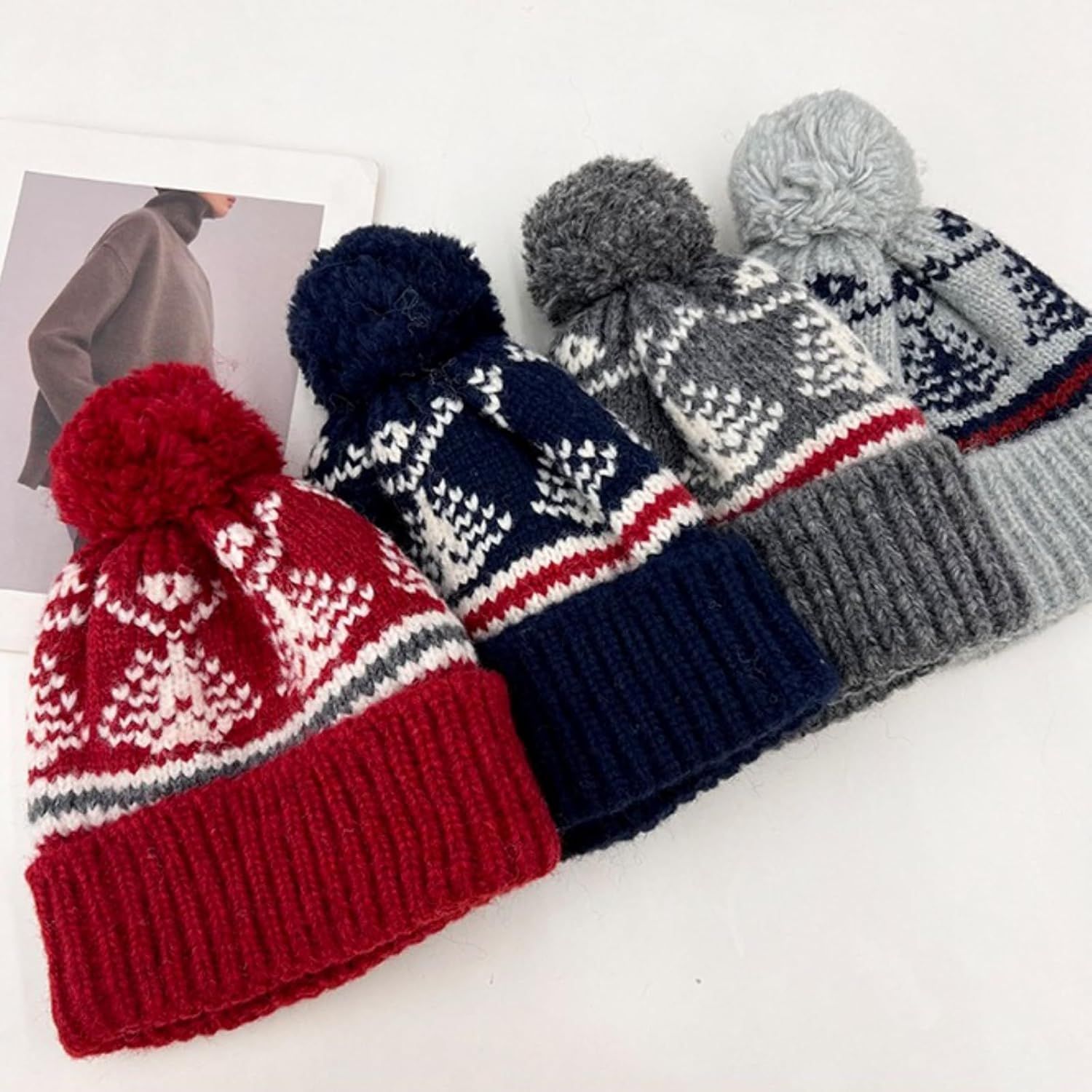 Women's Thick Classic Knit Bobble Hat for Winter Warm, Thermal Beanie with Pom Pom for Girls - Image 6
