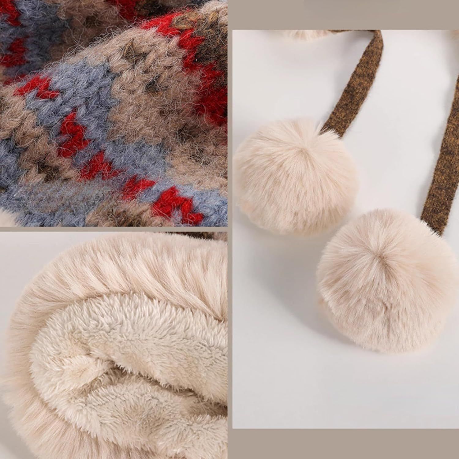 Women's Knit Bobble Hat with Fleece Lining Plush Pom Pom, Warm Winter Thermal Beanie Cute Ear Protection Cap - Image 4