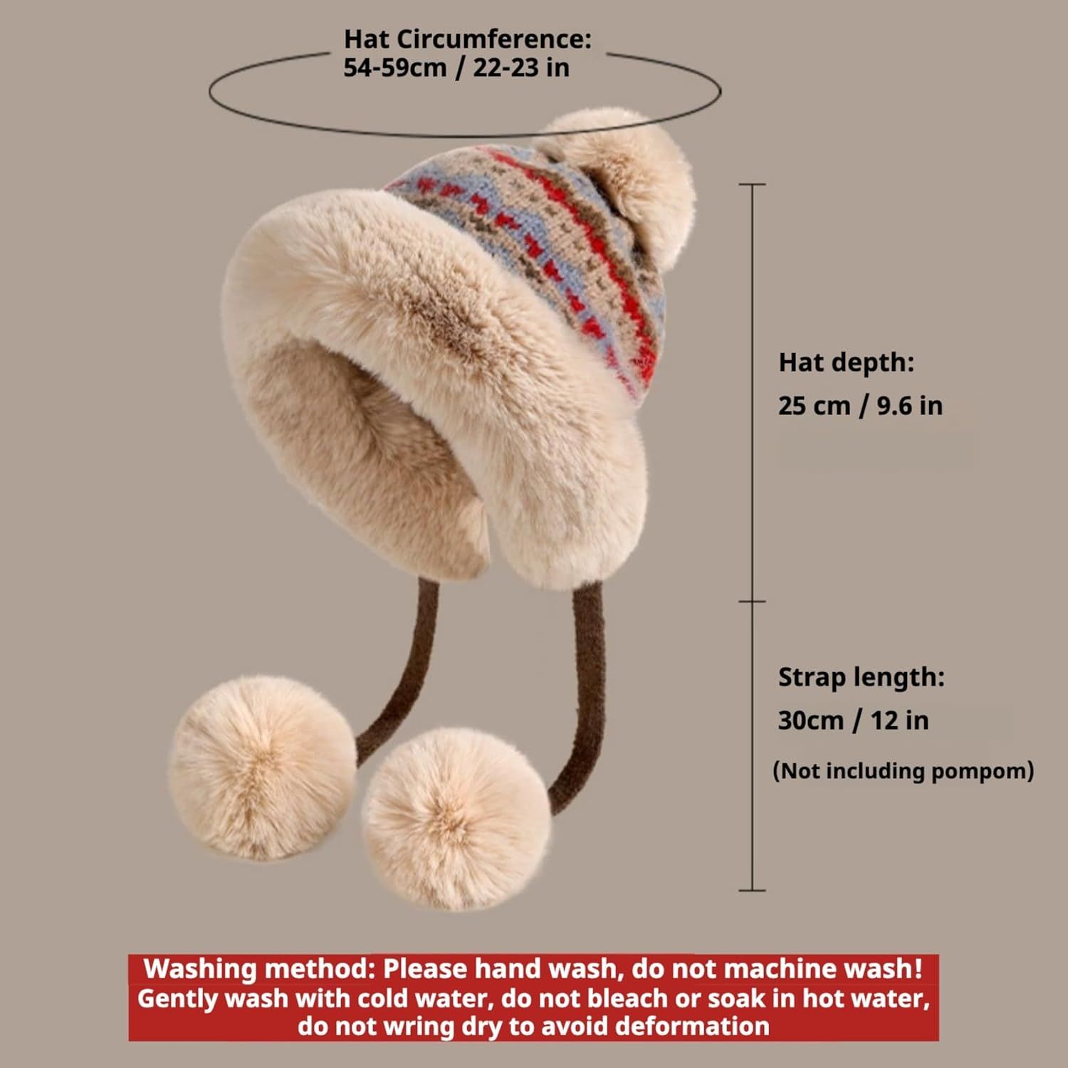 Women's Knit Bobble Hat with Fleece Lining Plush Pom Pom, Warm Winter Thermal Beanie Cute Ear Protection Cap - Image 5