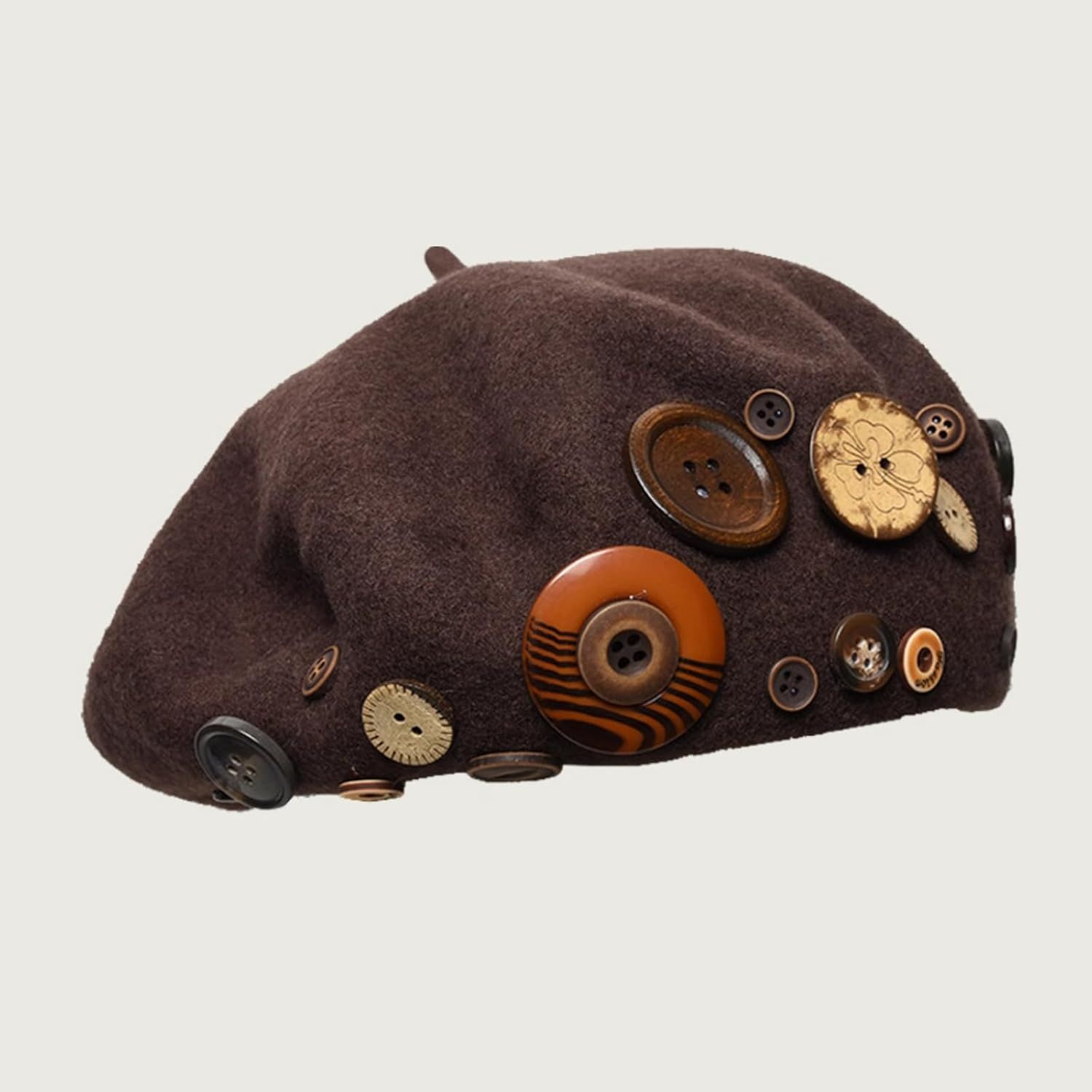 Women's Wool Blend Felt Beret Hat with Retro Button Detail, Fall Winter Fashion Artistic Cap Korean Style - Image 3