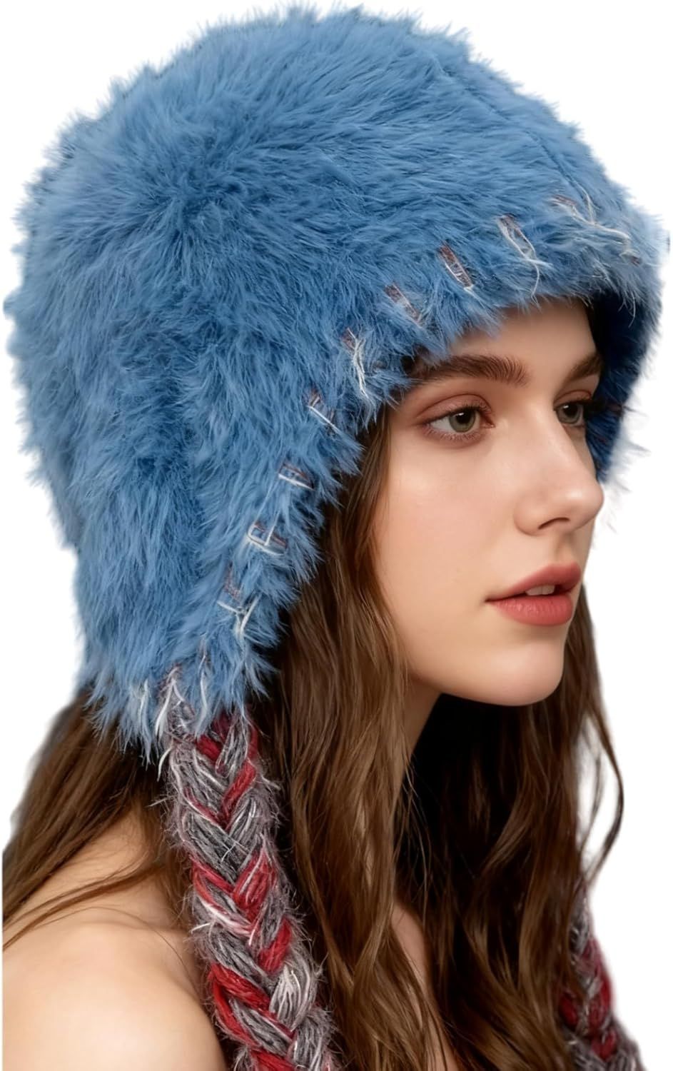 Women's Warm Plush Thick Knit Beanie Hat with Braids for Winter, Cute Ear Warmer Cap for Cold Fashion - Image 2