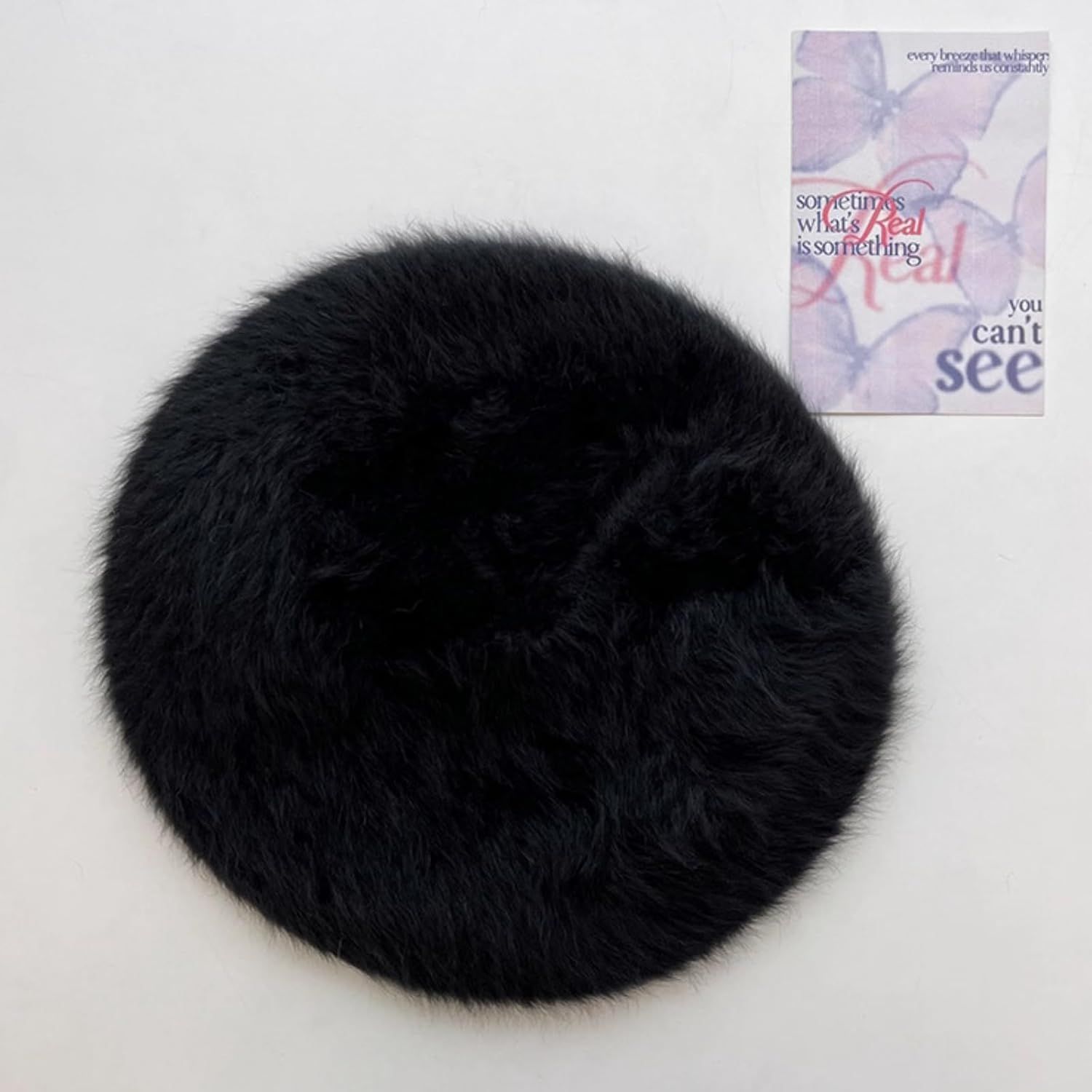 Fuzzy Faux Fur Beret with Heart Bow Butterfly Metal Gems for Women, Winter Atmosphere Artist Hat for A Slim Face Look - Image 4
