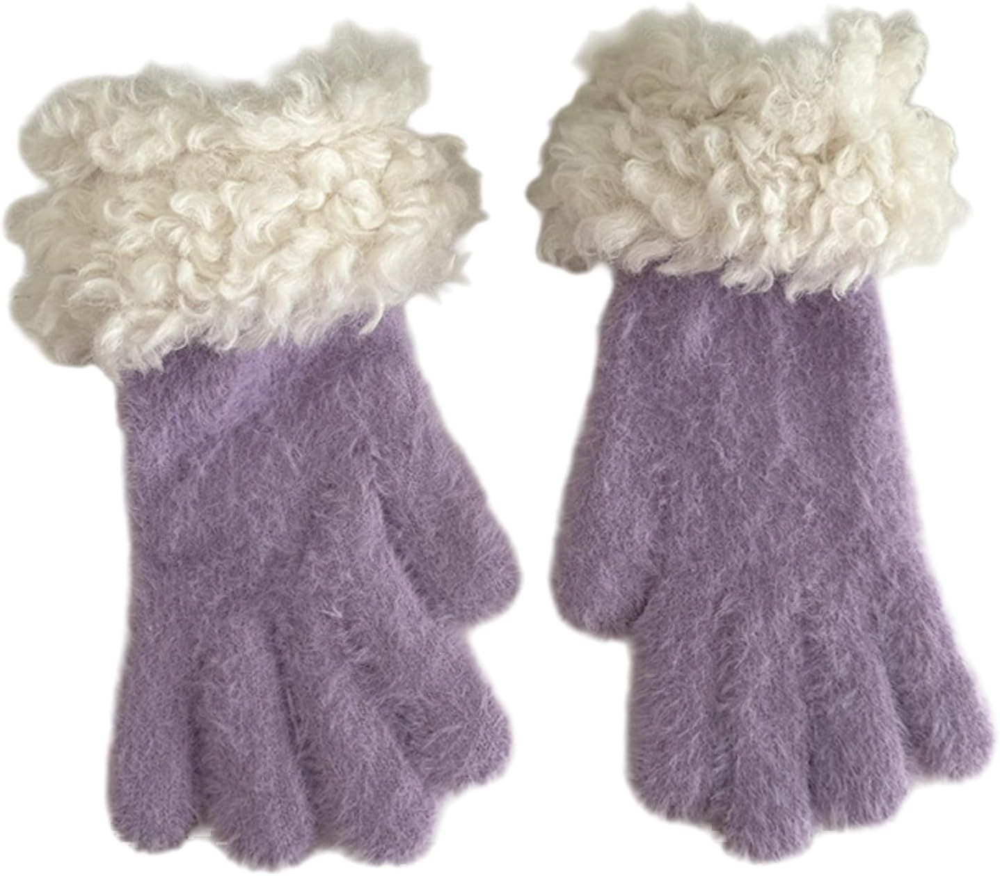 Women's Soft Plush Touch Screen Gloves, Cute Winter Warm Knitted Hand Muffs with Index Thumb Finger Holes - Image 1