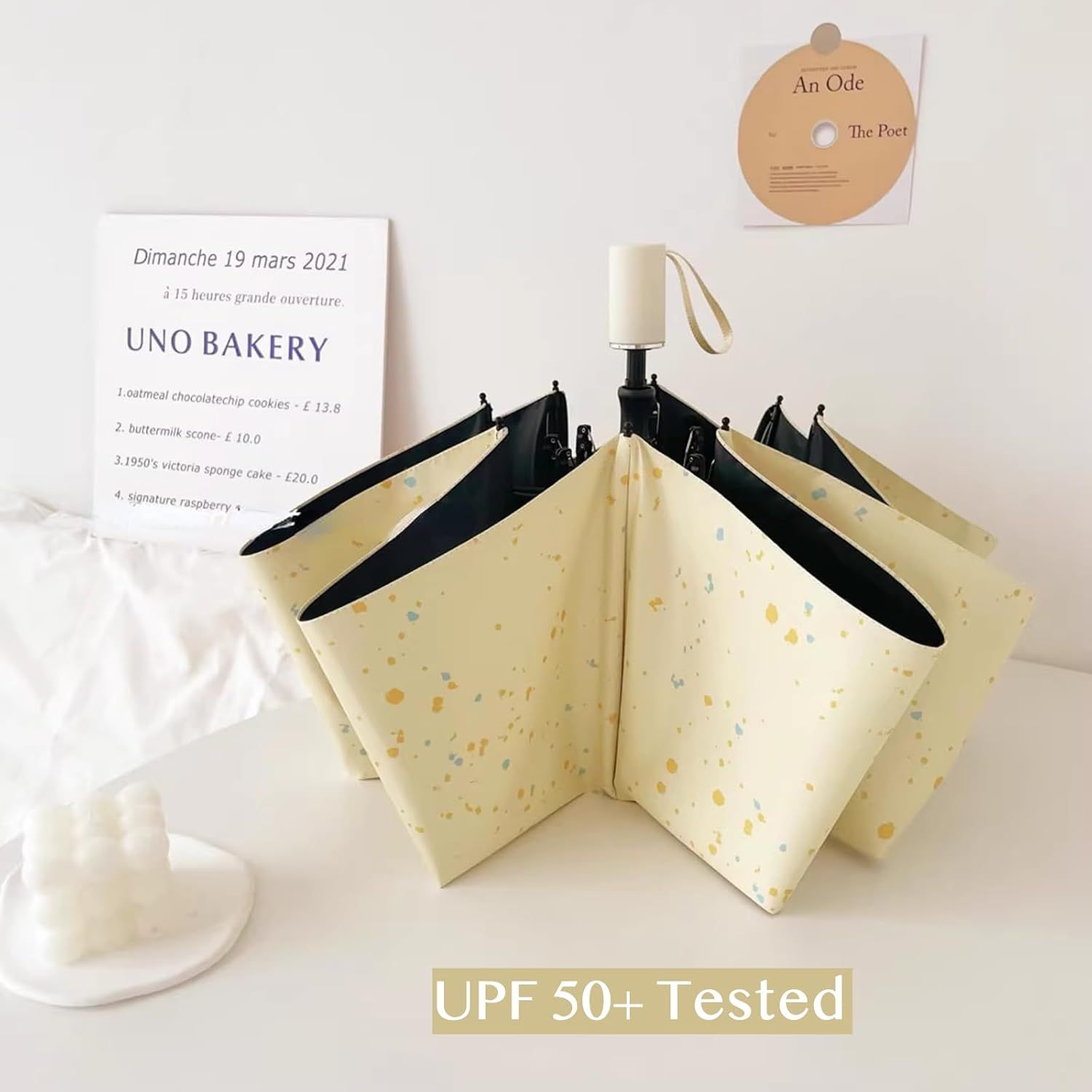 Cheesy Beige Rain & Shine Auto/Manual Foldable Umbrella for UPF 50+ UV Protection, Stylish Sun Parasol with Black Coating - Image 4