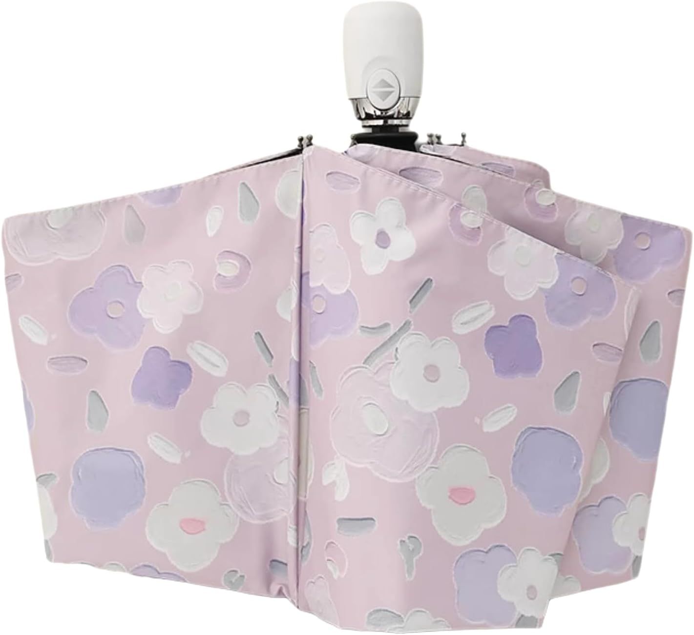Women's Purple Floral Auto-open Sun & Rain Umbrella, UV Protection Compact Travel Umbrellas UPF 50+ with Cover Bag - Image 1