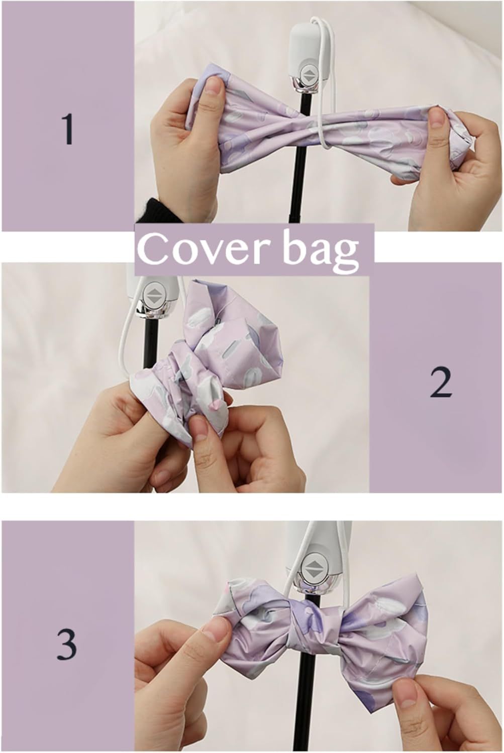 Women's Purple Floral Auto-open Sun & Rain Umbrella, UV Protection Compact Travel Umbrellas UPF 50+ with Cover Bag - Image 8