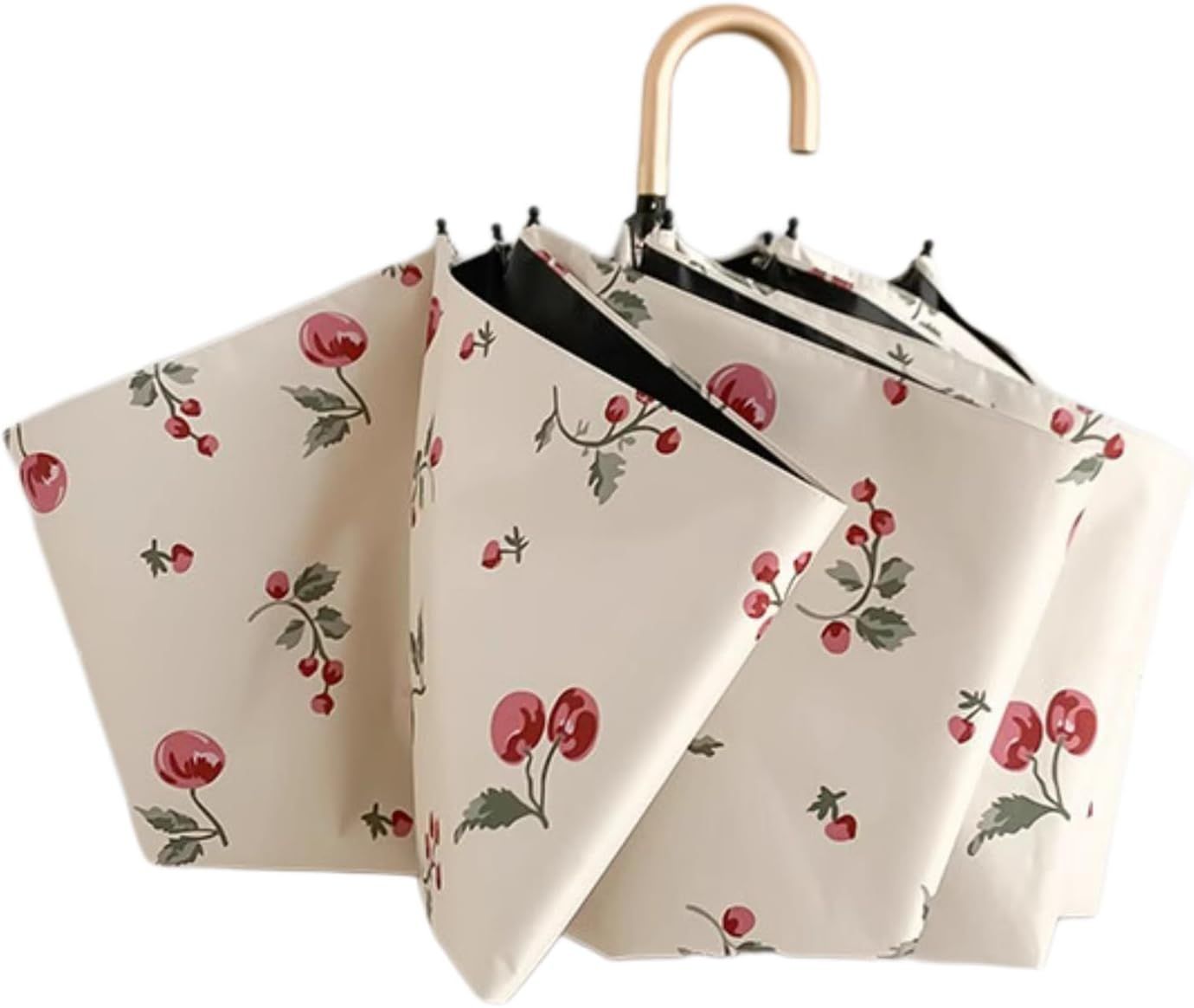 Portable Cherry Sun Umbrella with UPF50+ UV Protection, Foldable Compact Sun & Rain Travel Umbrellas with Curved Hook - Image 1