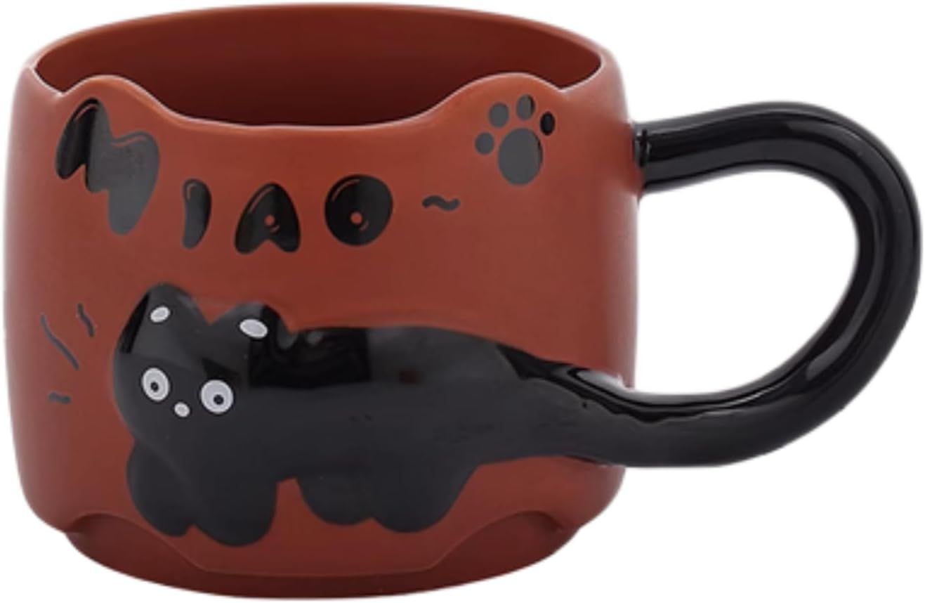13 Oz Embossed Ceramic Cute Cat Coffee Mug Tea Mug, Creative Couple Family Cup with Handle for Home Office (red,13 Oz) - Image 1