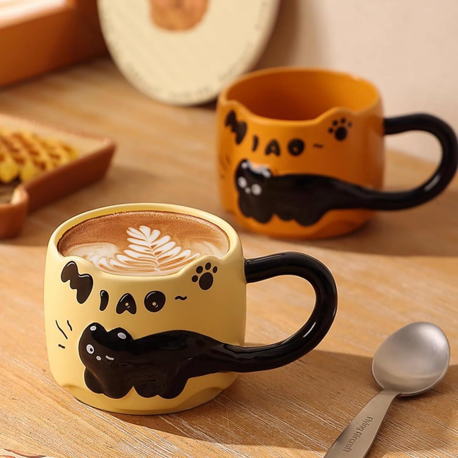 13 Oz Embossed Ceramic Cute Cat Coffee Mug Tea Mug, Creative Couple Family Cup with Handle for Home Office (red,13 Oz) - Image 5