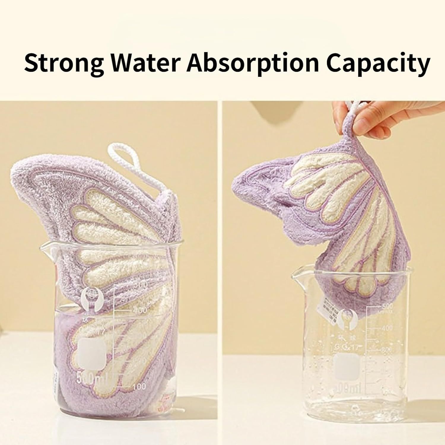 Butterfly Shaped Hanging Hand Towel 3 Pcs Set, Extra Thick Coral Fleece Ultra Absorbent Kitchen Bathroom Towel with Loop - Image 4