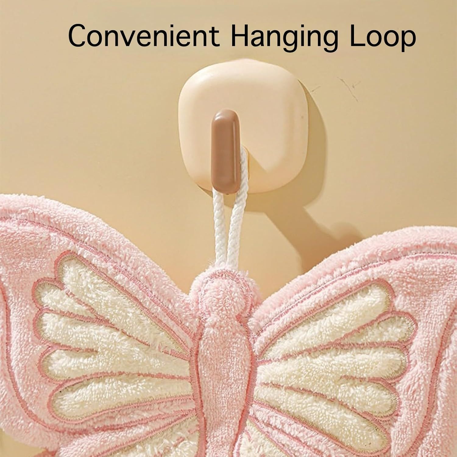 Butterfly Shaped Hanging Hand Towel 3 Pcs Set, Extra Thick Coral Fleece Ultra Absorbent Kitchen Bathroom Towel with Loop - Image 6