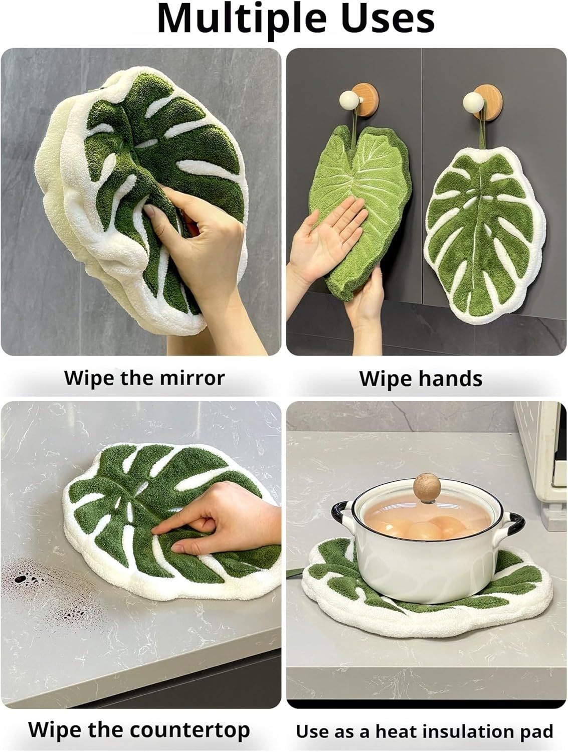 2 Pcs Set Leaf Design Coral Fleece Hand Towel Soft Absorbent Towel for Kitchen, Bathroom, and Countertop Decor - Image 6