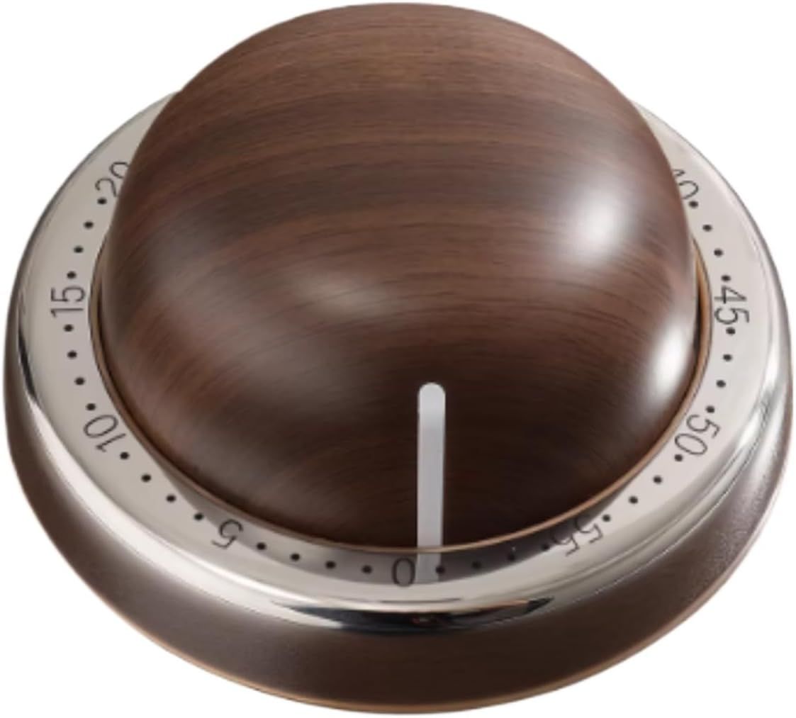 Modern Mechanical Kitchen Timer with Wood Grain Design, Stainless Steel Base, Easy-to-Use Cooking Timer for Home - Image 1