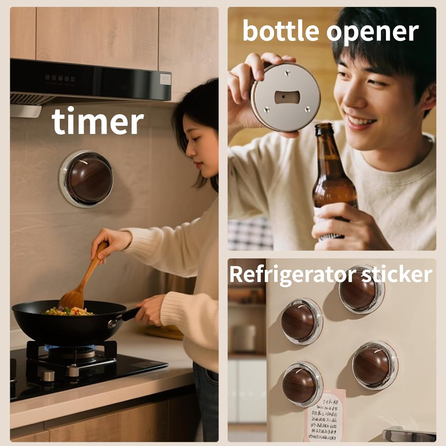 Modern Mechanical Kitchen Timer with Wood Grain Design, Stainless Steel Base, Easy-to-Use Cooking Timer for Home - Image 4