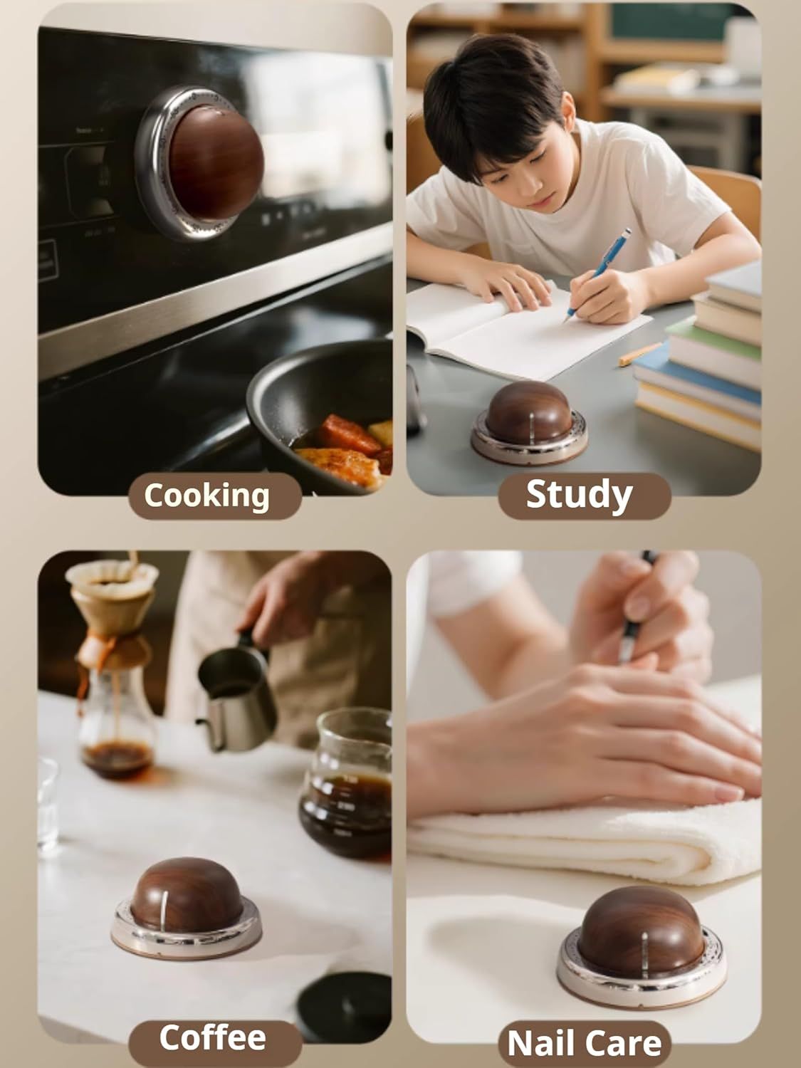 Modern Mechanical Kitchen Timer with Wood Grain Design, Stainless Steel Base, Easy-to-Use Cooking Timer for Home - Image 5