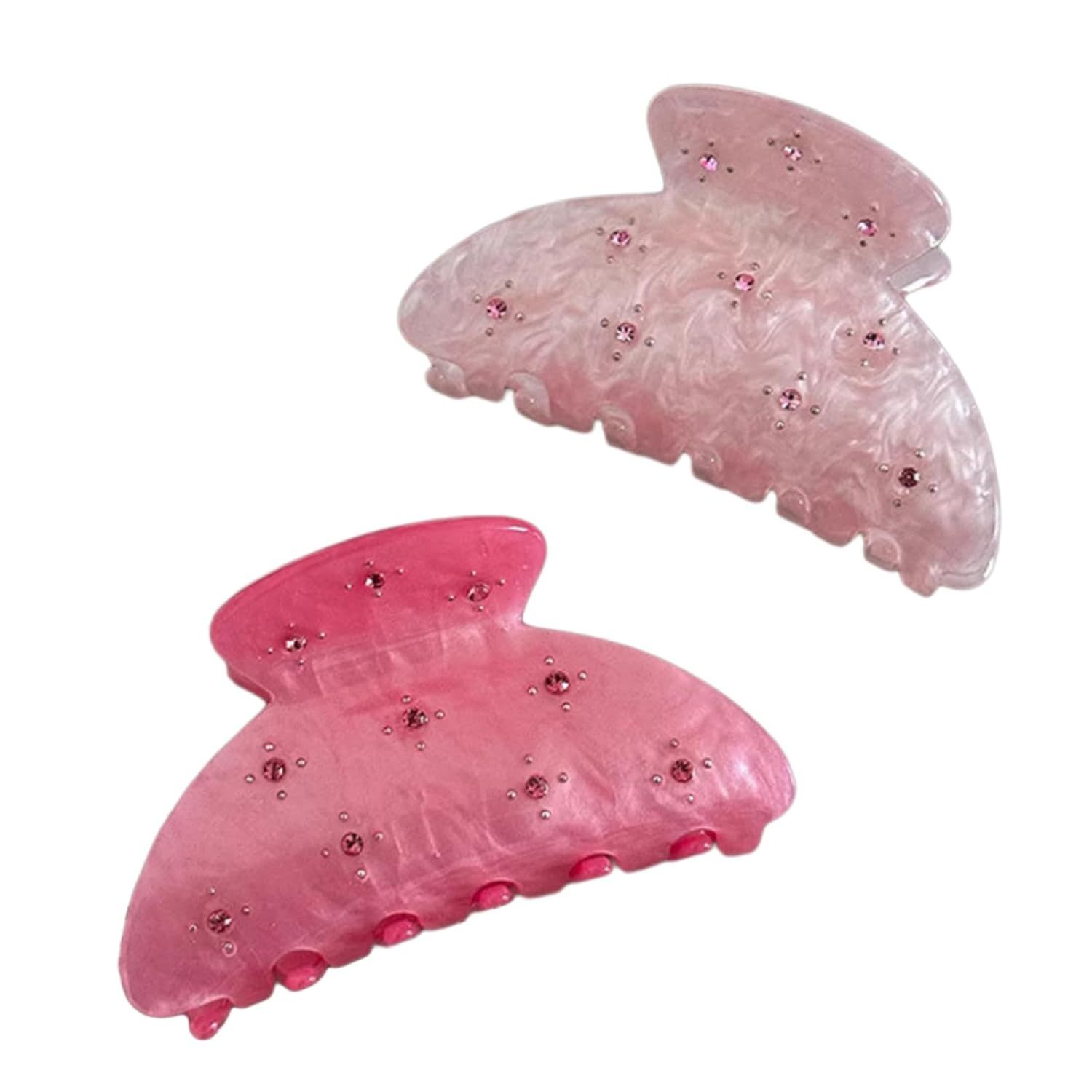 2 Pcs Bright Pink Hair Claws with Sparkling Small Gems, Elegant Starry Medium Hair Clip for Half Up Hairstyles (Pink + Rose) - Image 1