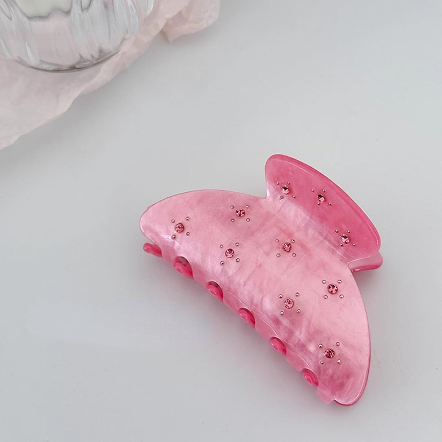 2 Pcs Bright Pink Hair Claws with Sparkling Small Gems, Elegant Starry Medium Hair Clip for Half Up Hairstyles (Pink + Rose) - Image 3