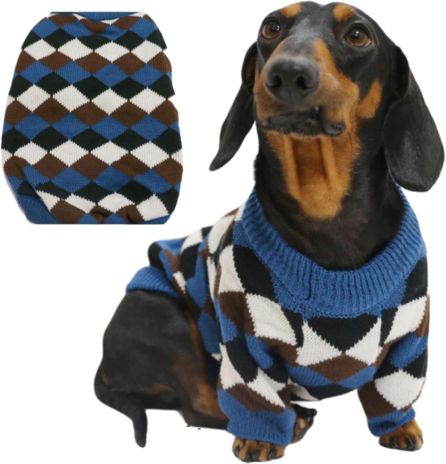 Small Medium Size Dog Cat Winter Sweater, Warm Thick Argyle Pattern Knitted Pullover Clothing for Pet (Small) - Image 1