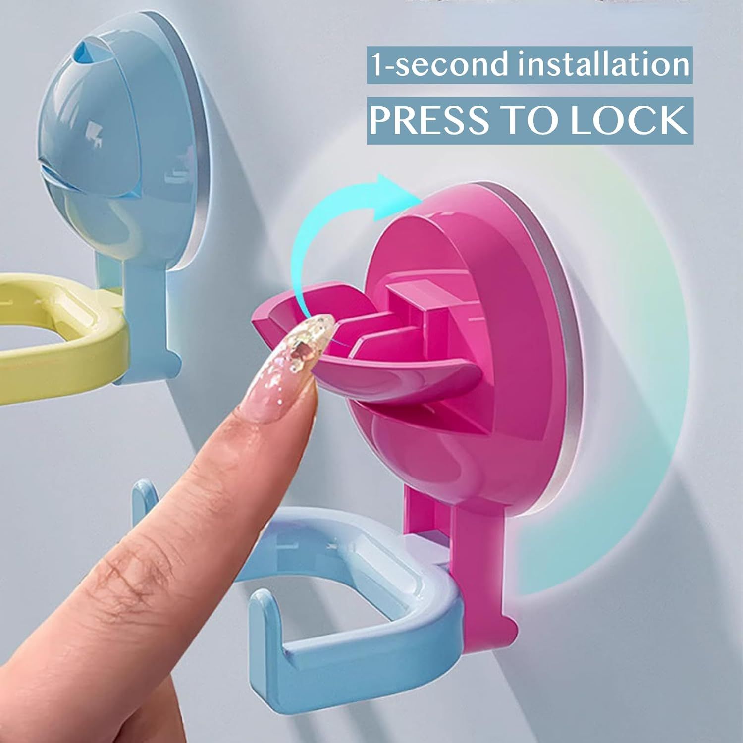 No-Trace No-Drill Vacuum Suction Cup Hook for Kitchen Bathroom, 3/6 Pack Colorful Dual-Head Door Back Towel Hangers (Pink Blue Purple,6) - Image 4