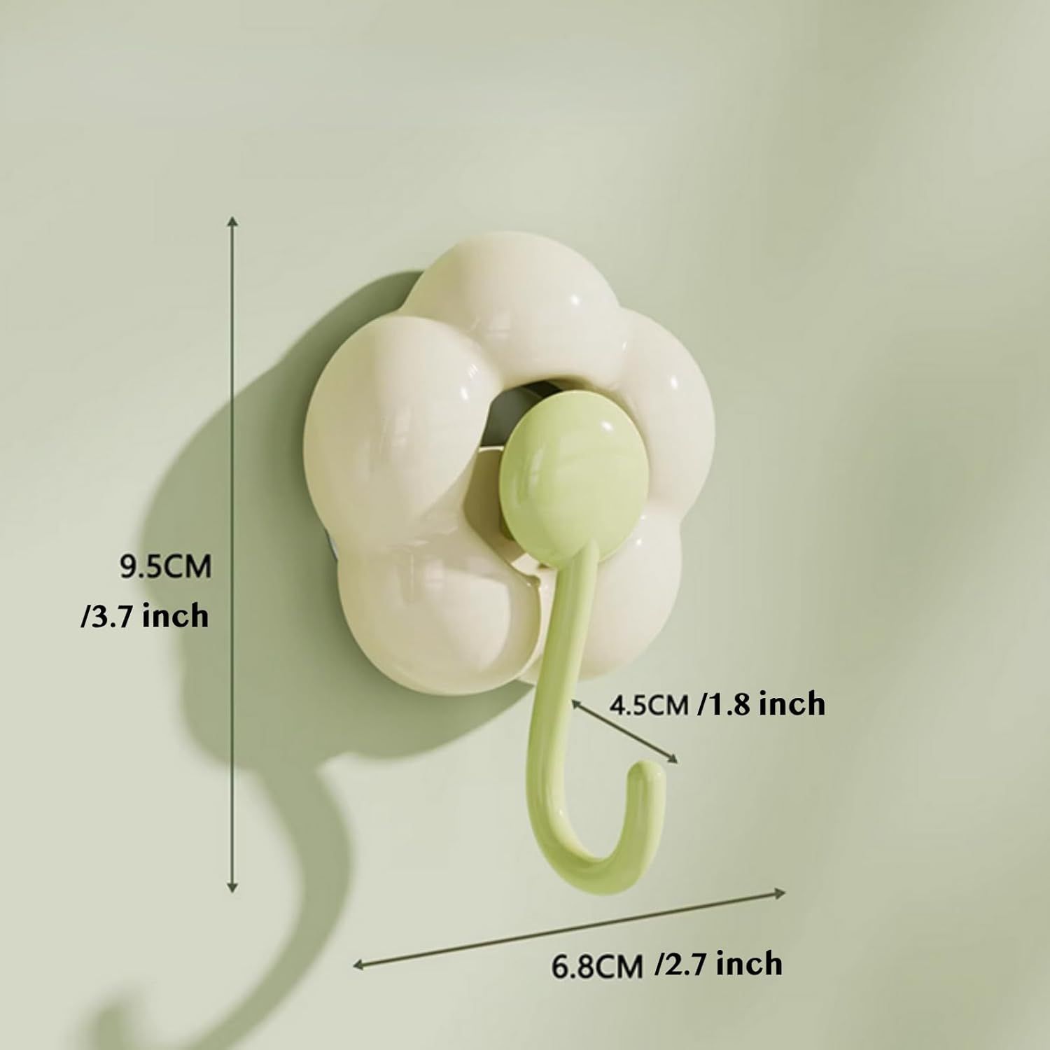 3 Pack No-Trace Vacuum Suction Cup Hooks, Floral Heavy Duty Storage Hangers for Home Bathroom Kitchen Door Back (Yellow Pink Green) - Image 3