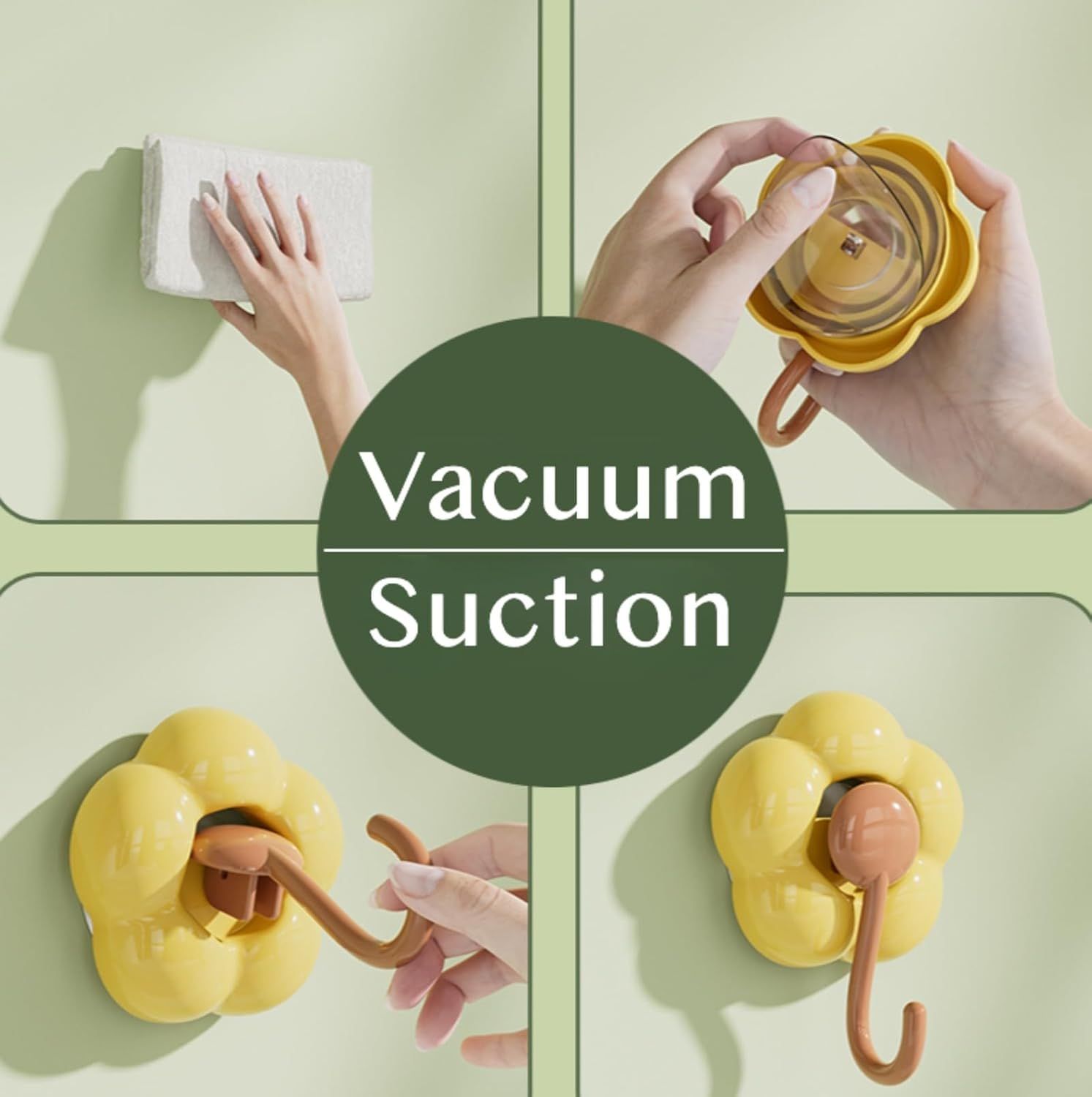 3 Pack No-Trace Vacuum Suction Cup Hooks, Floral Heavy Duty Storage Hangers for Home Bathroom Kitchen Door Back (Yellow Pink Green) - Image 4
