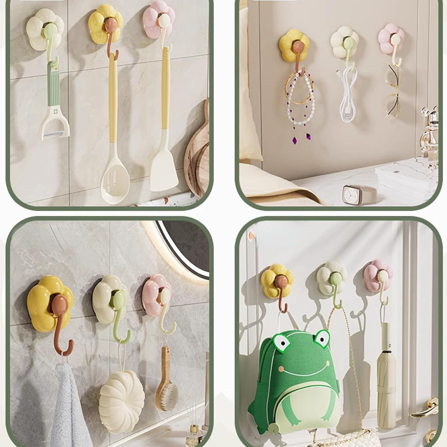 3 Pack No-Trace Vacuum Suction Cup Hooks, Floral Heavy Duty Storage Hangers for Home Bathroom Kitchen Door Back (Yellow Pink Green) - Image 6