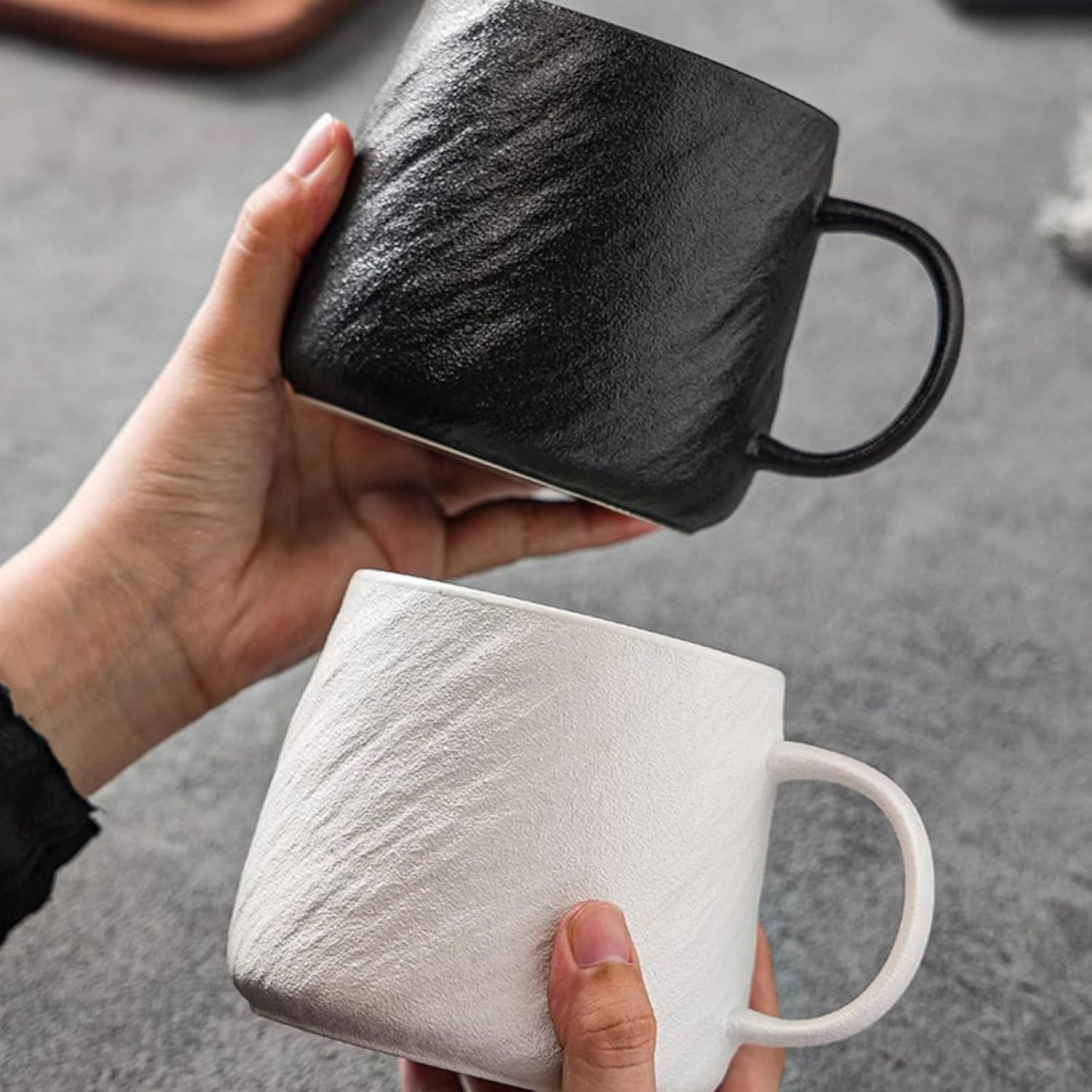 17 Oz Minimalist Ceramic Coffee Mug Tea Mug with Rock Texture Surface, Large Capacity Drinking Cup for Office Home (black,17 Oz) - Image 2