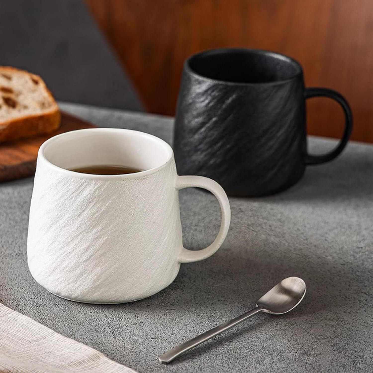 17 Oz Minimalist Ceramic Coffee Mug Tea Mug with Rock Texture Surface, Large Capacity Drinking Cup for Office Home (black,17 Oz) - Image 4
