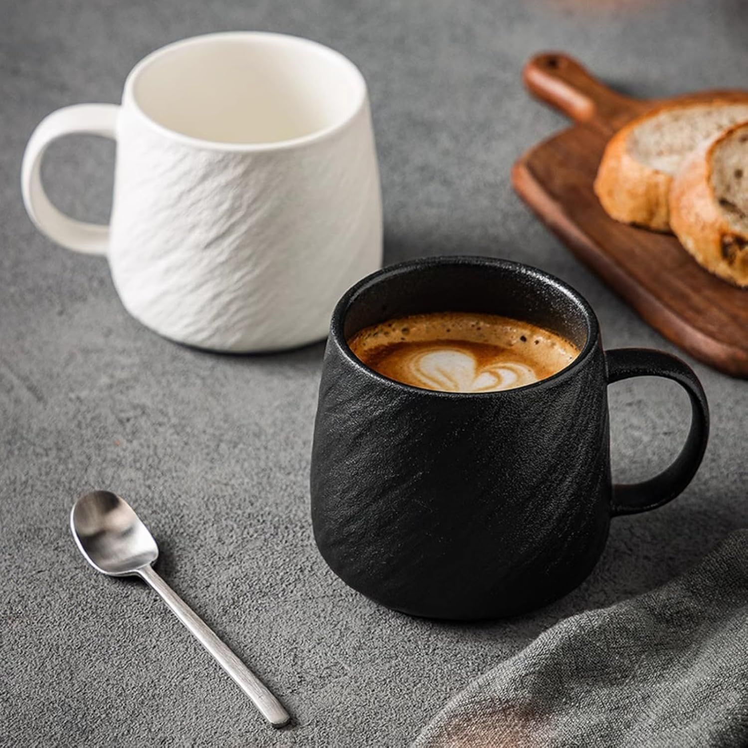 17 Oz Minimalist Ceramic Coffee Mug Tea Mug with Rock Texture Surface, Large Capacity Drinking Cup for Office Home (black,17 Oz) - Image 5