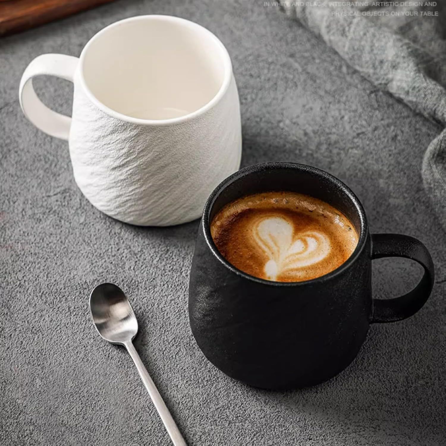 17 Oz Minimalist Ceramic Coffee Mug Tea Mug with Rock Texture Surface, Large Capacity Drinking Cup for Office Home (black,17 Oz) - Image 7