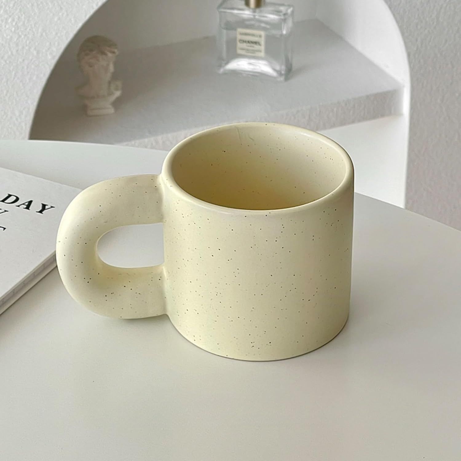 10 Oz Checkerboard/Polka Dot Coffee Mug Tea Mug, Classic Ceramic Cups for Home Office (Cream,10 Oz) - Image 2