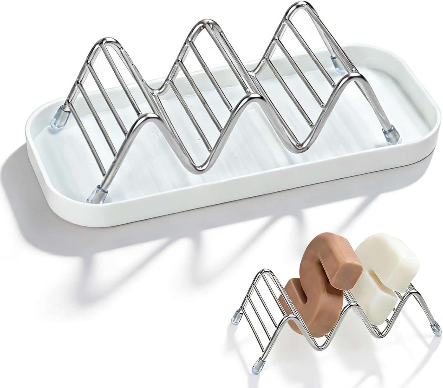 Shower Soap Shampoo Bar Holder, Stainless Steel Self Draining Bathroom Soap Dish Holder with Water Tray, Shower Caddy for Shampoo Bars, Conditioner Bars & Soap (7.4