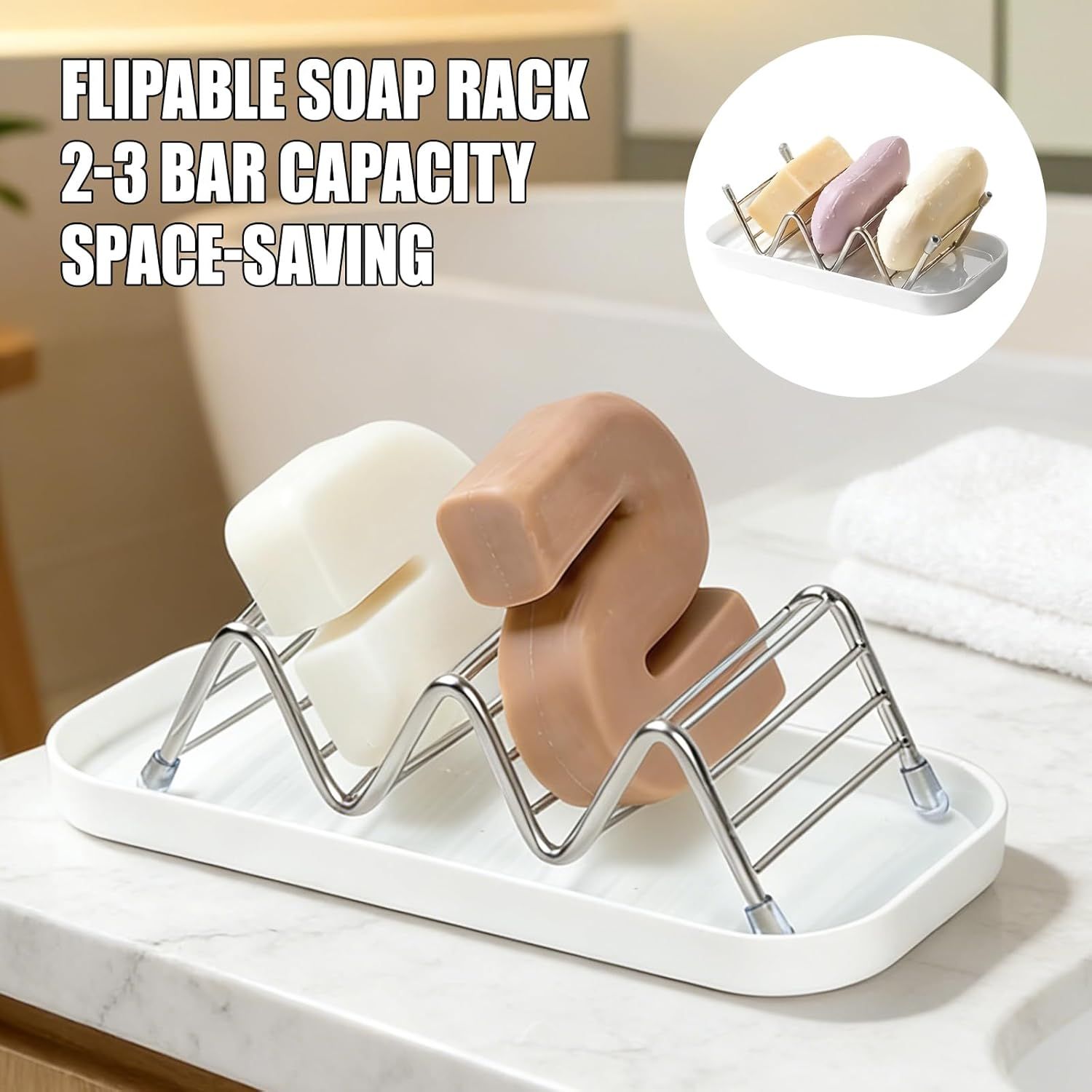 Shower Soap Shampoo Bar Holder, Stainless Steel Self Draining Bathroom Soap Dish Holder with Water Tray, Shower Caddy for Shampoo Bars, Conditioner Bars & Soap (7.4