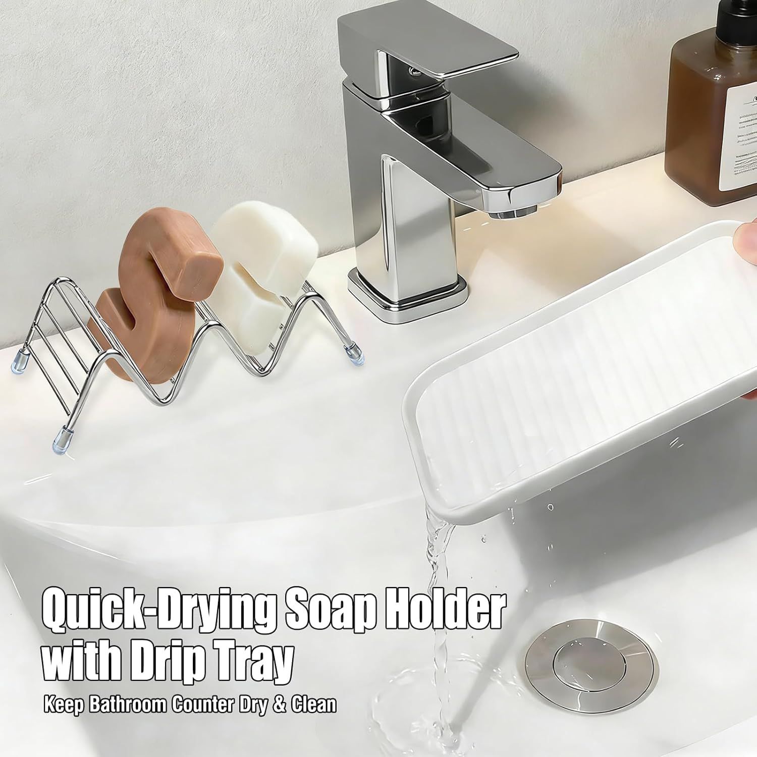 Shower Soap Shampoo Bar Holder, Stainless Steel Self Draining Bathroom Soap Dish Holder with Water Tray, Shower Caddy for Shampoo Bars, Conditioner Bars & Soap (7.4
