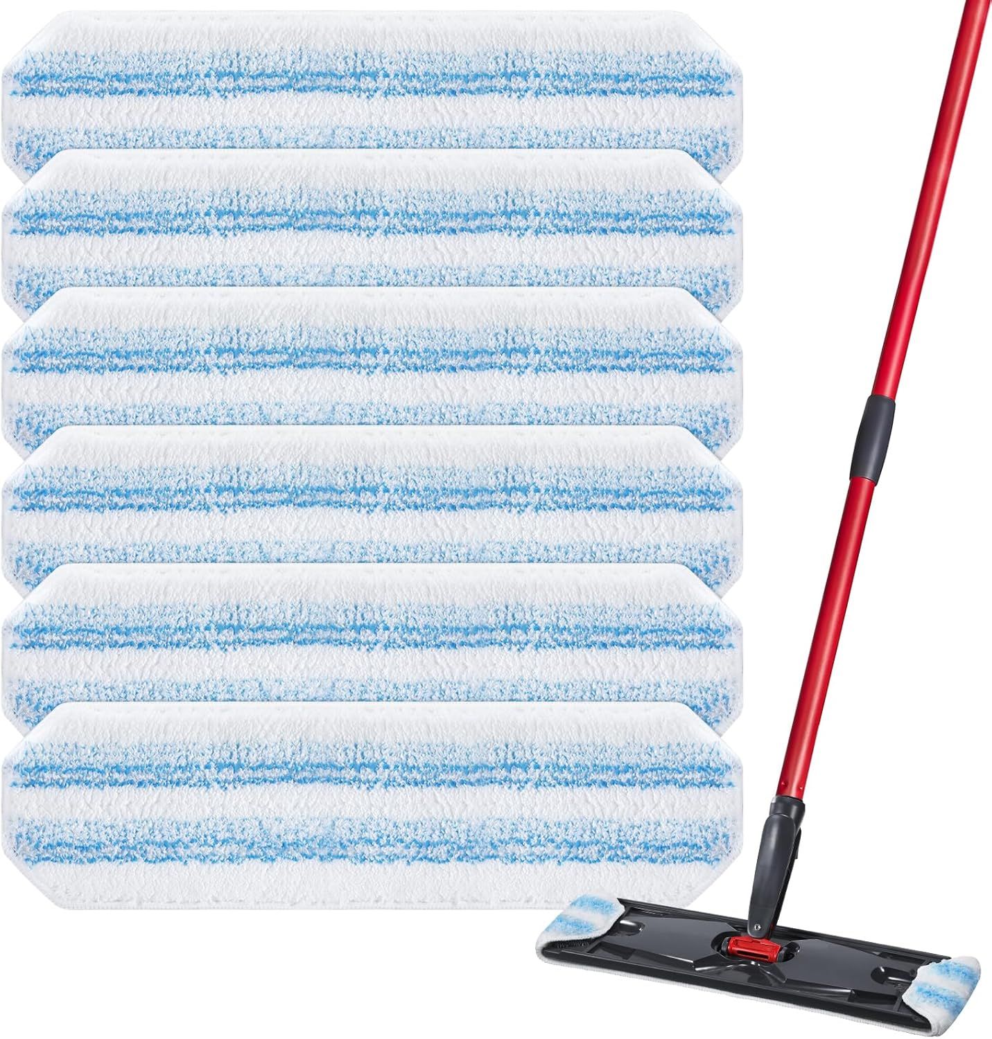 6 Pack H2prO Mop Pads Compatible with O Ceda H2PrO Flat Mop System, 100% Microfiber Mop Head Replacements, Washable and Reusable for H2prO Mop Refills, White - Image 1
