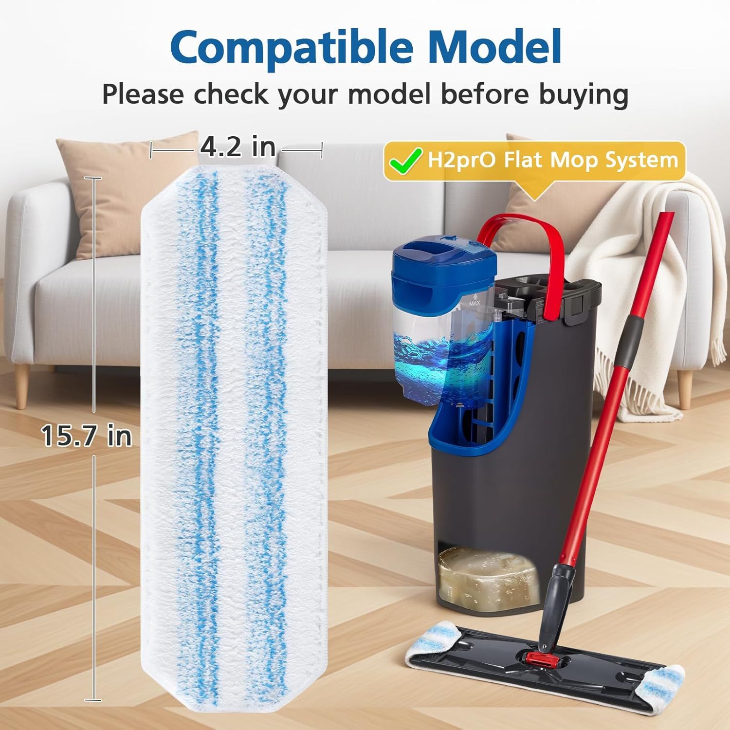 6 Pack H2prO Mop Pads Compatible with O Ceda H2PrO Flat Mop System, 100% Microfiber Mop Head Replacements, Washable and Reusable for H2prO Mop Refills, White - Image 2