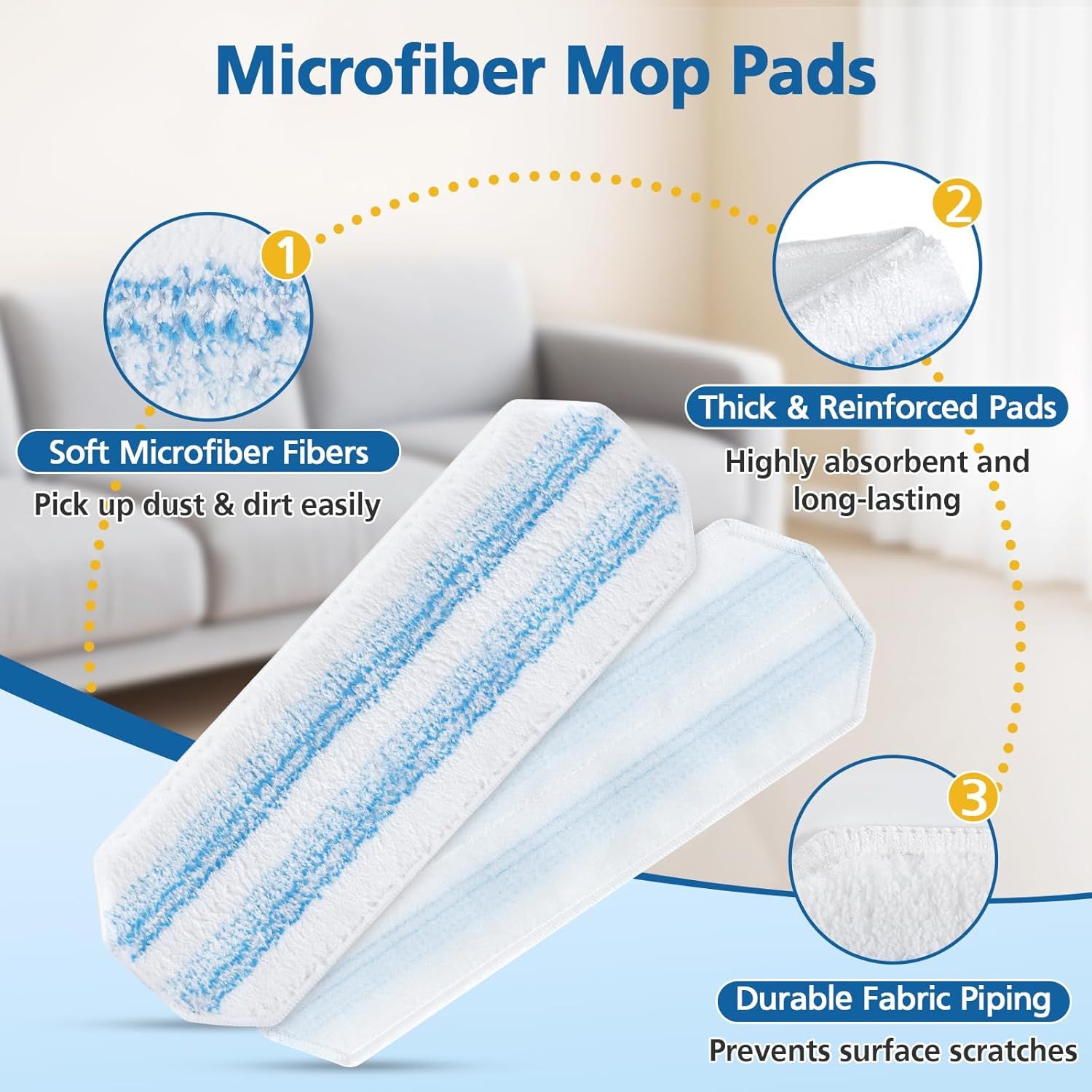 6 Pack H2prO Mop Pads Compatible with O Ceda H2PrO Flat Mop System, 100% Microfiber Mop Head Replacements, Washable and Reusable for H2prO Mop Refills, White - Image 3