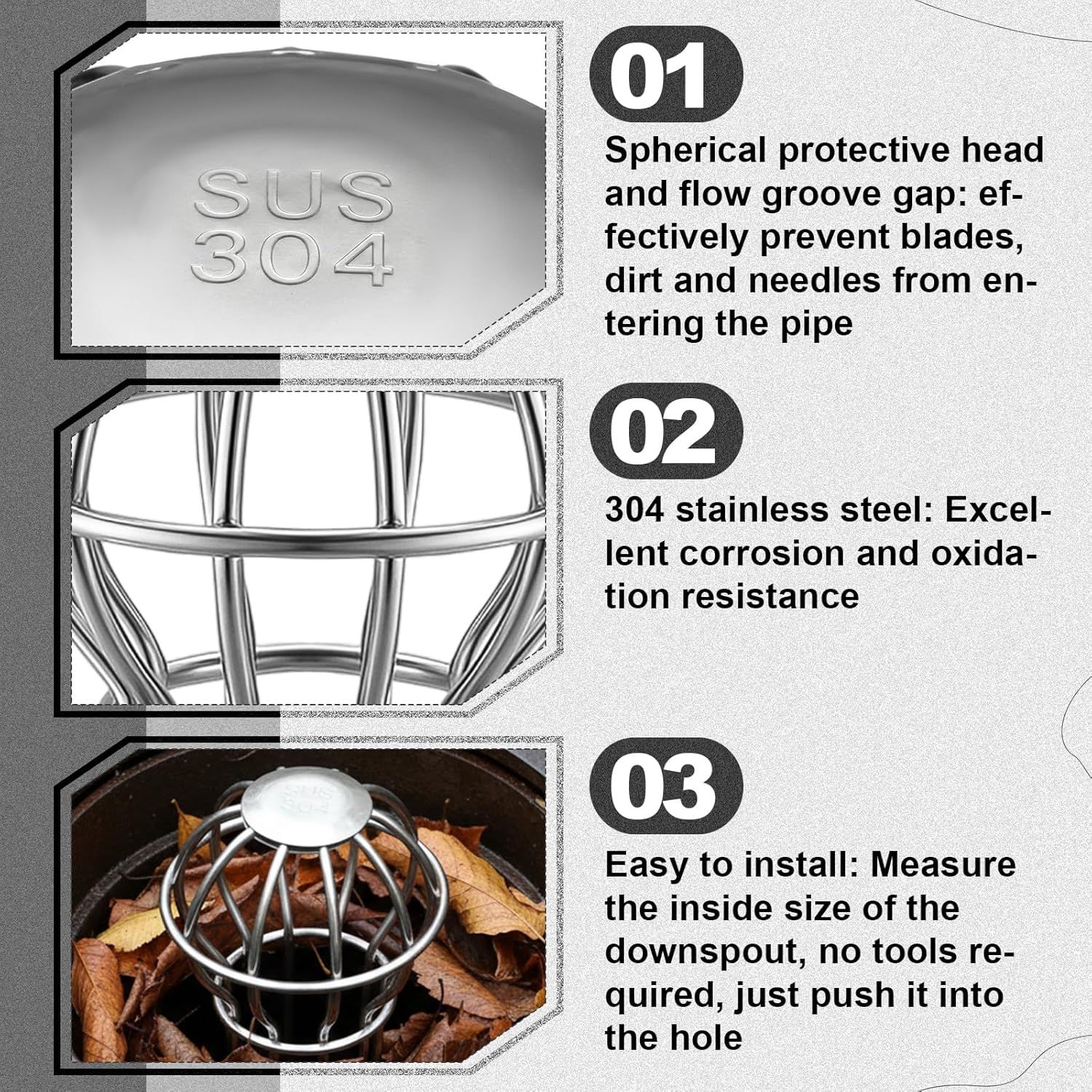 6 Pack Gutter Guard 2 Inch, 304 Stainless Steel Filter Strainer Fits 1.7