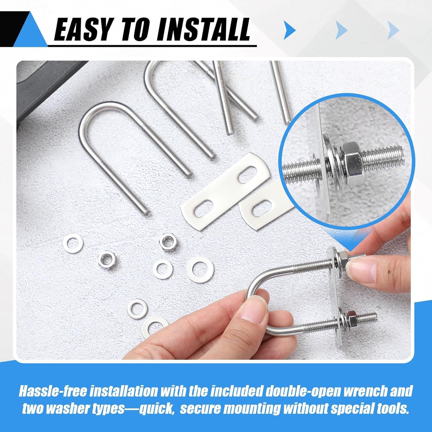 8 Sets M6 U Bolts 1 Inch Wide, 304 Stainless Steel Heavy Duty 25mm x 70mm U Bolts with Nuts, Bolt Plate, Washers and Wrench for Boat Trailer - Image 5