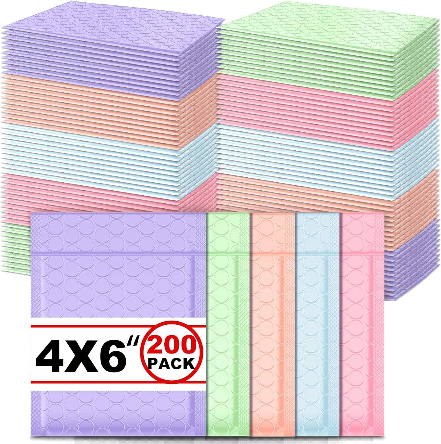 200 Pcs Bubble Mailer 4 x 6 Inch Small Shipping Bags Waterproof Padded Envelopes Self Adhesive Poly Bubble Packaging Envelopes Bulk for Shipping Mailing Trading Card Packaging (Pastel Color) - Image 1