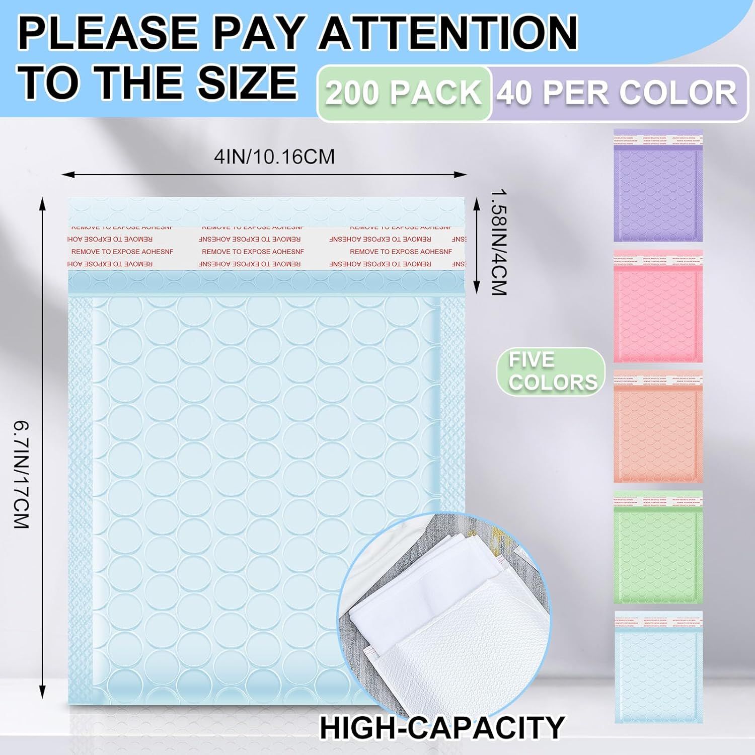 200 Pcs Bubble Mailer 4 x 6 Inch Small Shipping Bags Waterproof Padded Envelopes Self Adhesive Poly Bubble Packaging Envelopes Bulk for Shipping Mailing Trading Card Packaging (Pastel Color) - Image 2
